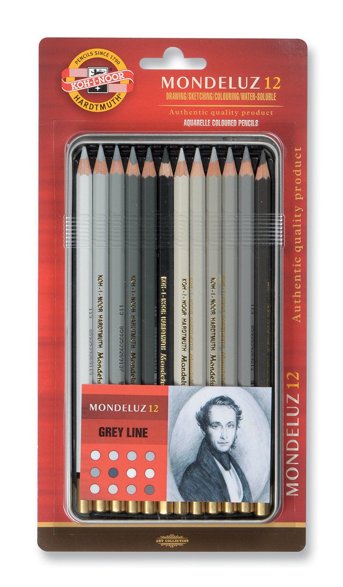 Koh-I-Noor Mondeluz Grey Line Aquarell Coloured Pencils (Set Of 12)