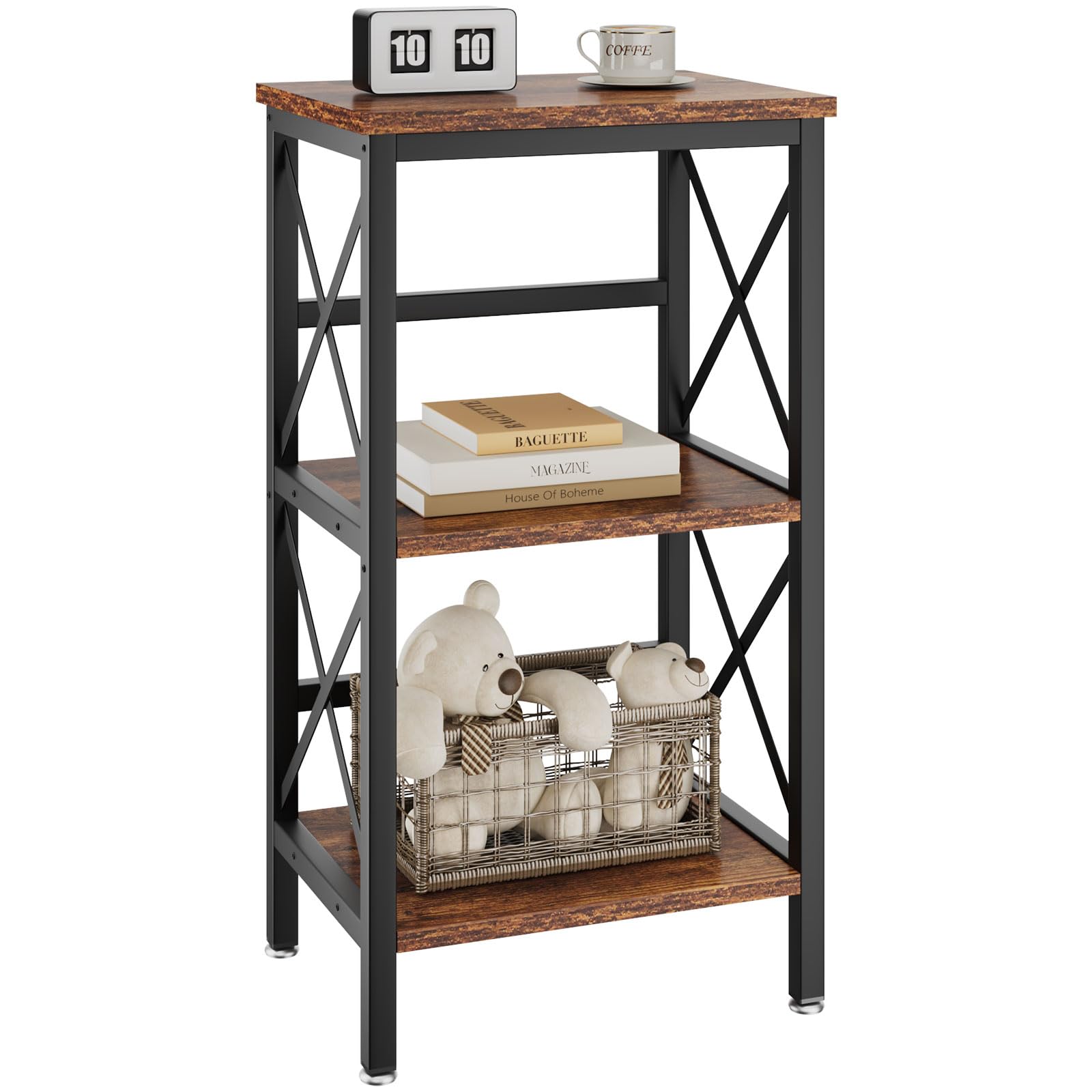 YMYNY 3 Tiers Bookcase, Industrial Metal Bookshelf with Side Fence, Storage Organizer for Living Room, Home Office, Bedroom, Dis