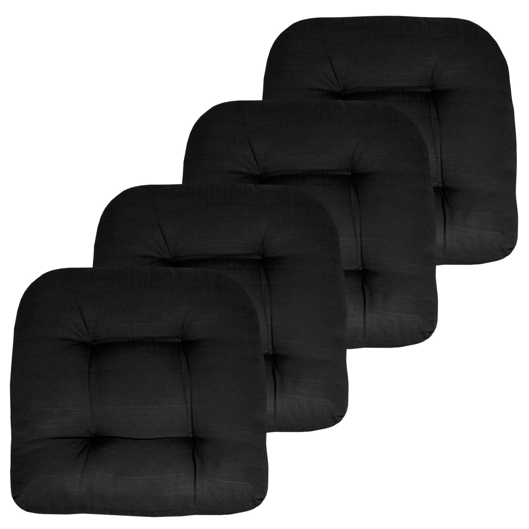 Sweet Home Collection Patio Cushions Outdoor Chair Pads Premium Comfortable Thick Fiber Fill Tufted 19' X 19' Seat Cover, Blac