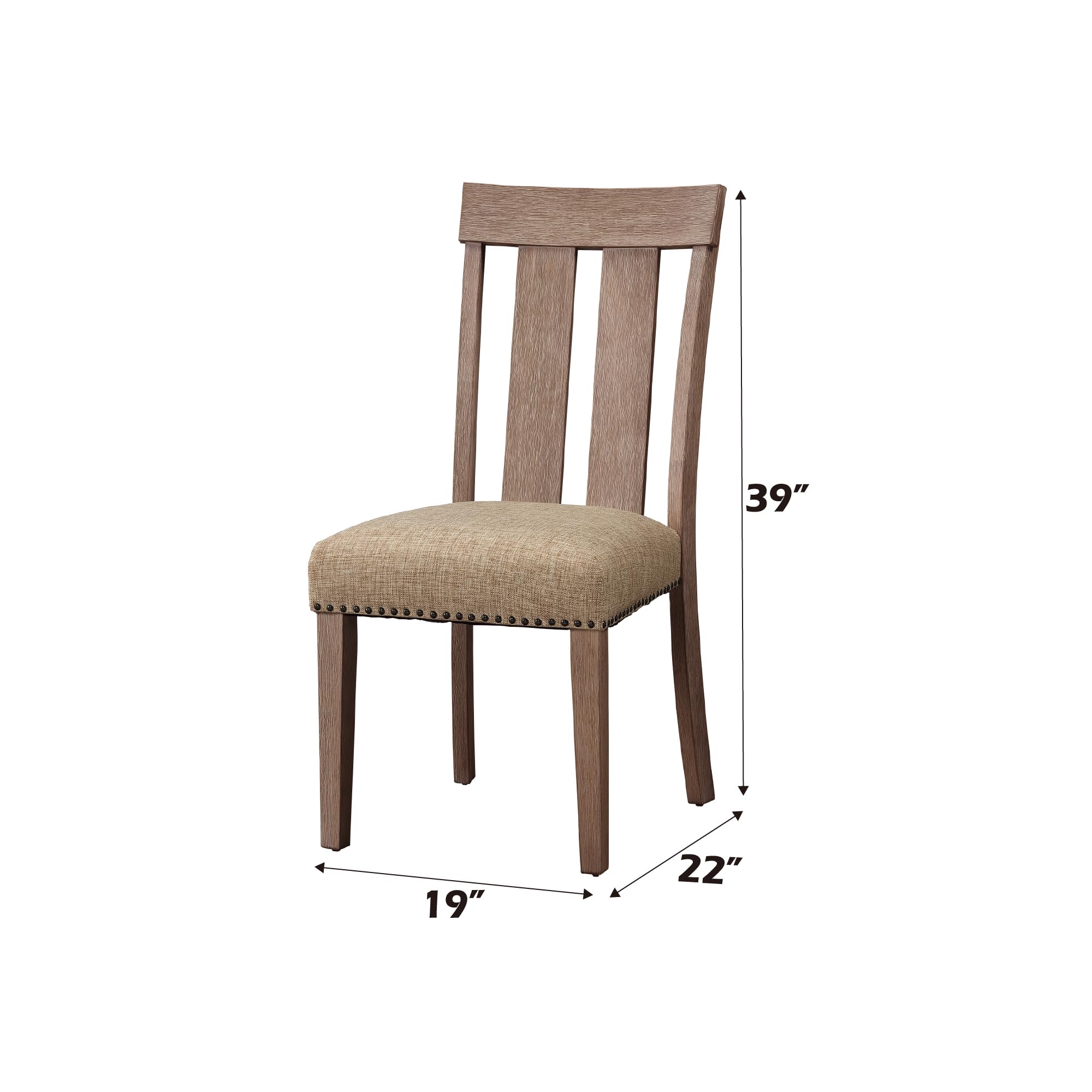 Acme Furniture Nathaniel Side Chair, Slatted Back (Set-2), Fabric & Maple