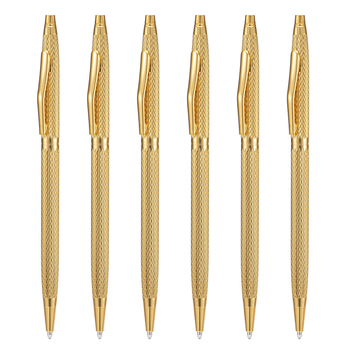 Wikult 6 Pack Golden Slim Metal Ballpoint Pen, 1Mm Medium Point Black Ink Smooth Writing, For Business Office Teacher Student We