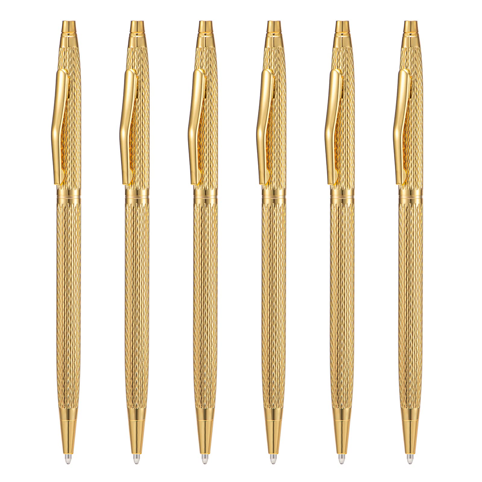 Wikult 6 Pack Golden Slim Metal Ballpoint Pen, 1Mm Medium Point Black Ink Smooth Writing, For Business Office Teacher Student We