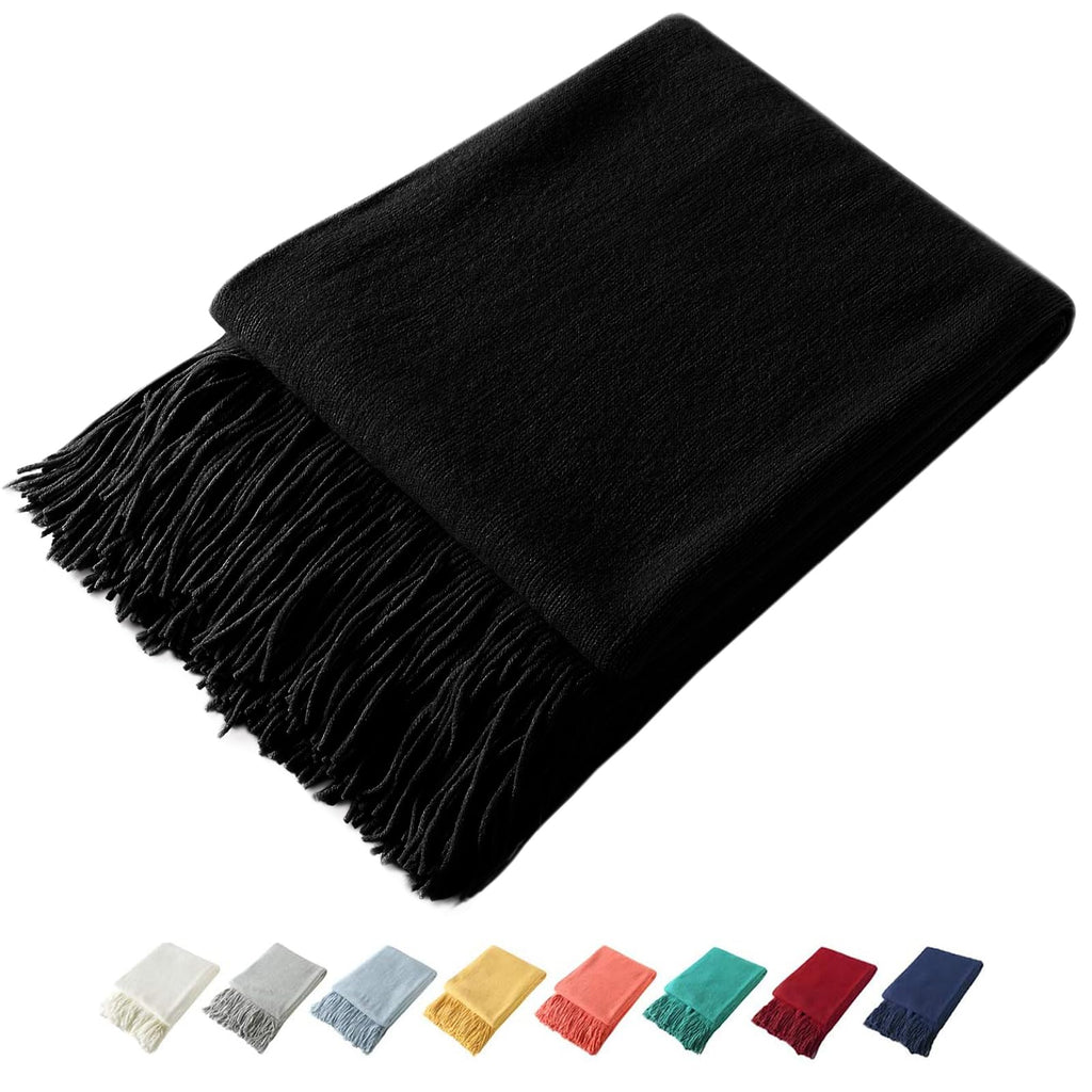 Homiest Decorative Knitted Throw Blanket With Fringe, Lightweight Blanket Acrylic Knit Blanket, Soft & Cozy Tassel Blanket For Couch Sofa Bed (Black, 50 X 60 Inch), Bls2405312001