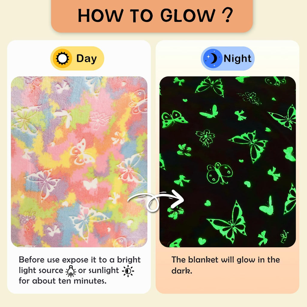 Sochow Butterfly Glow In The Dark Blanket Presents For Daughters, Toys For 3-10 Year Old Birthday Presents, Soft Cozy Flannel Th