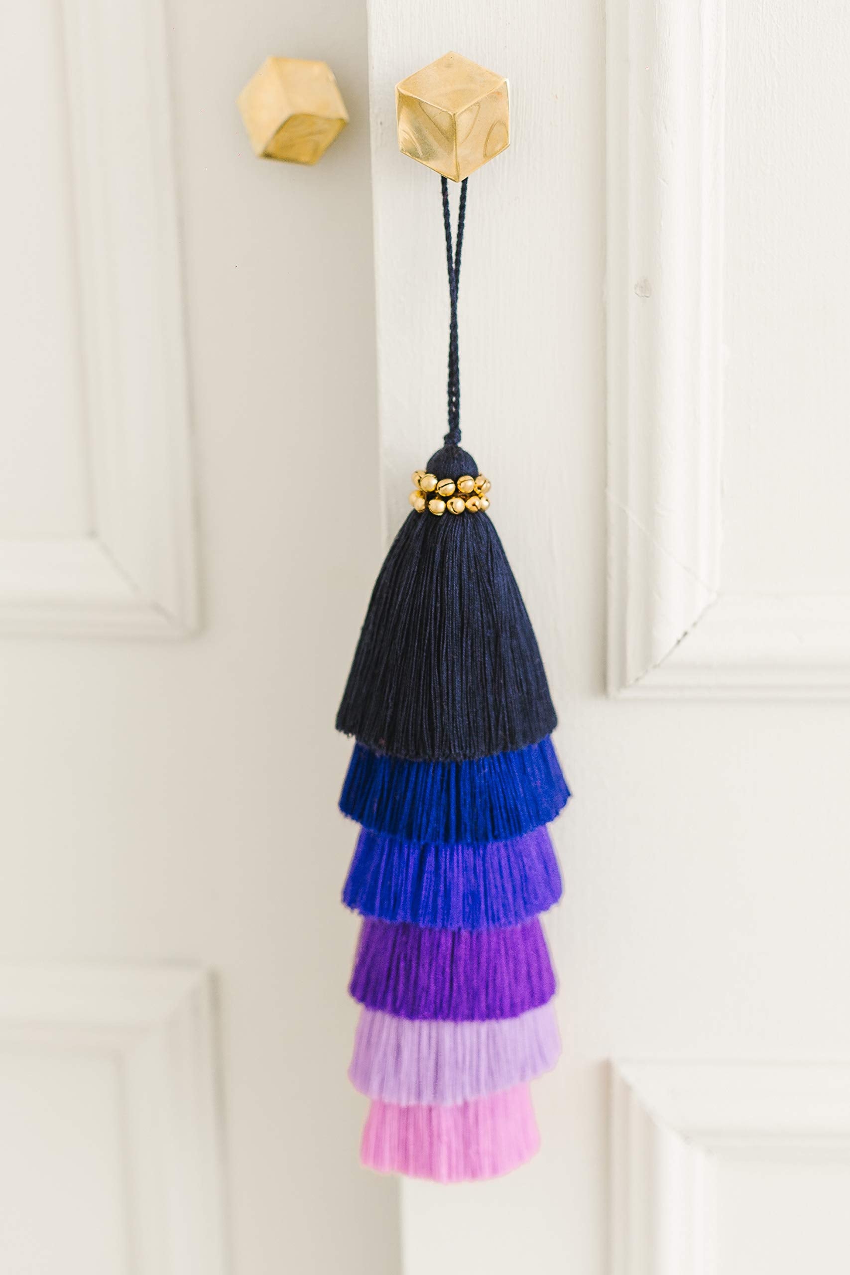 Tassellini Multi-Colored Layered Large Cotton Tassel with Hanging Loop for Furniture D  cor, Home or Handbag Accessory (Blue)