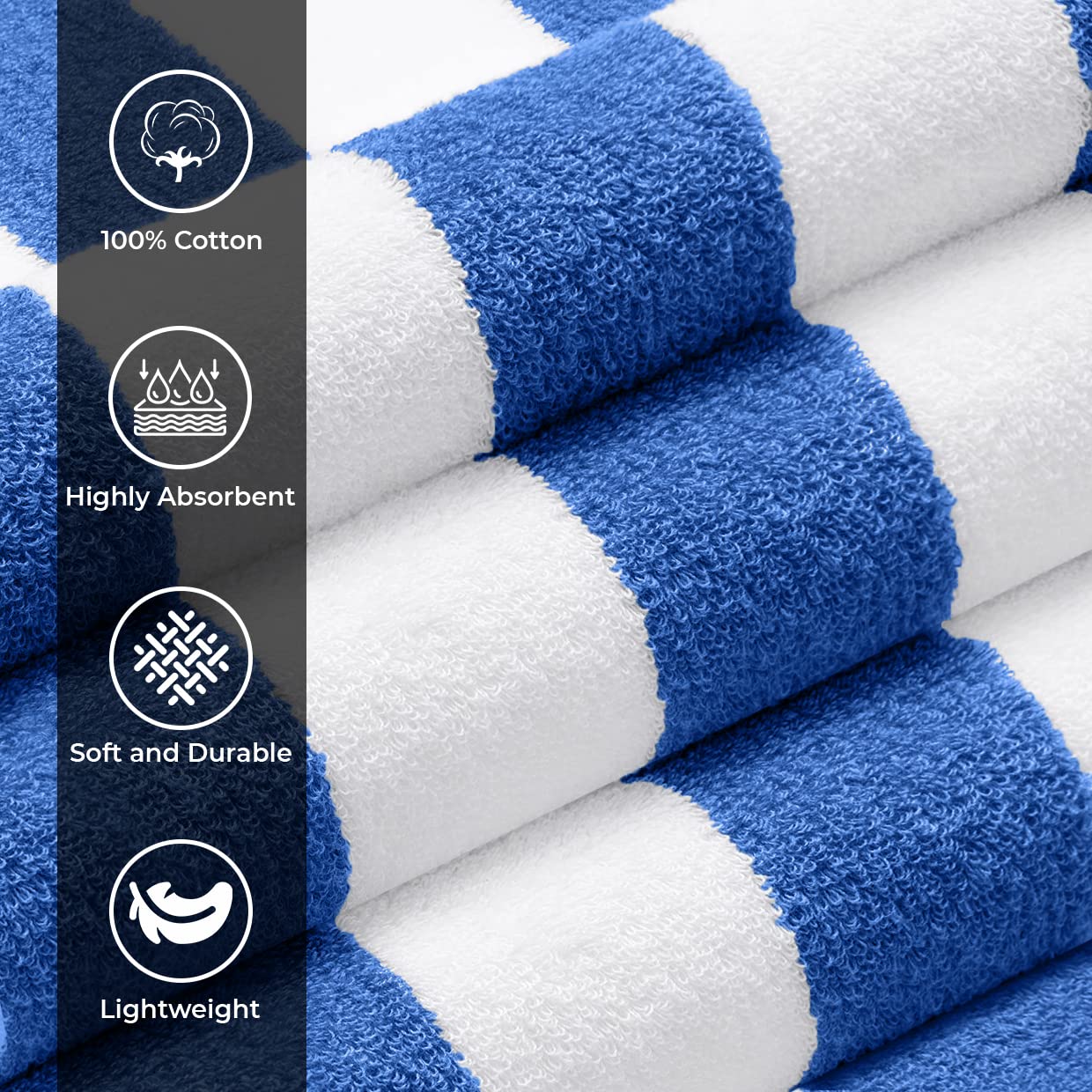 Avalon Towels Cabana Beach Towels 4 Pack (Size 30X60) Inches Oversized, 100% Ring Spun Cotton, Highly Absorbent Large Pool Towel