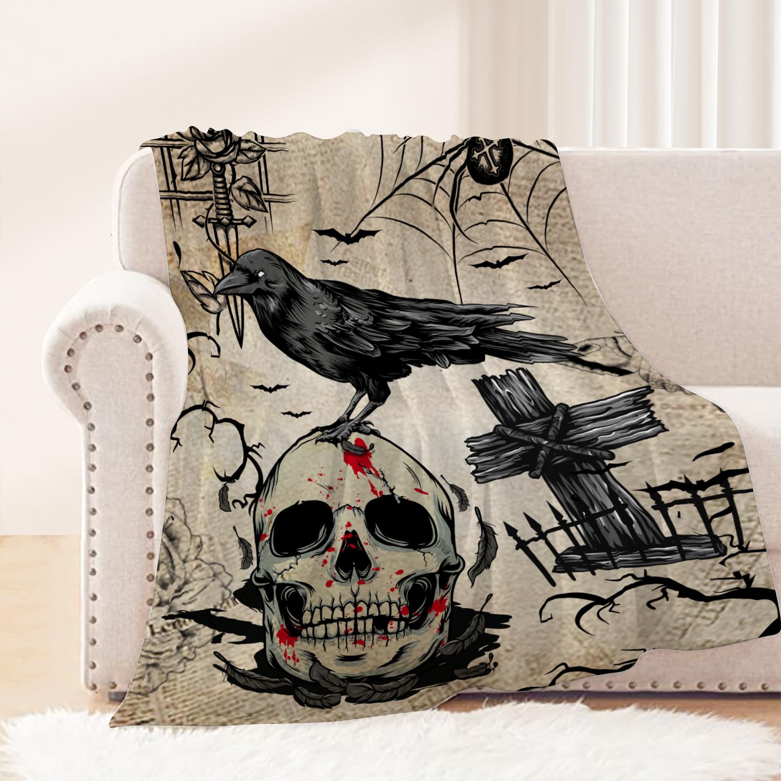 Neatee Living Halloween Throw Blanket Vintage Skull Throw Blanket Halloween Lightweight Fuzzy Cozy Soft Fleece Blankets And Thro