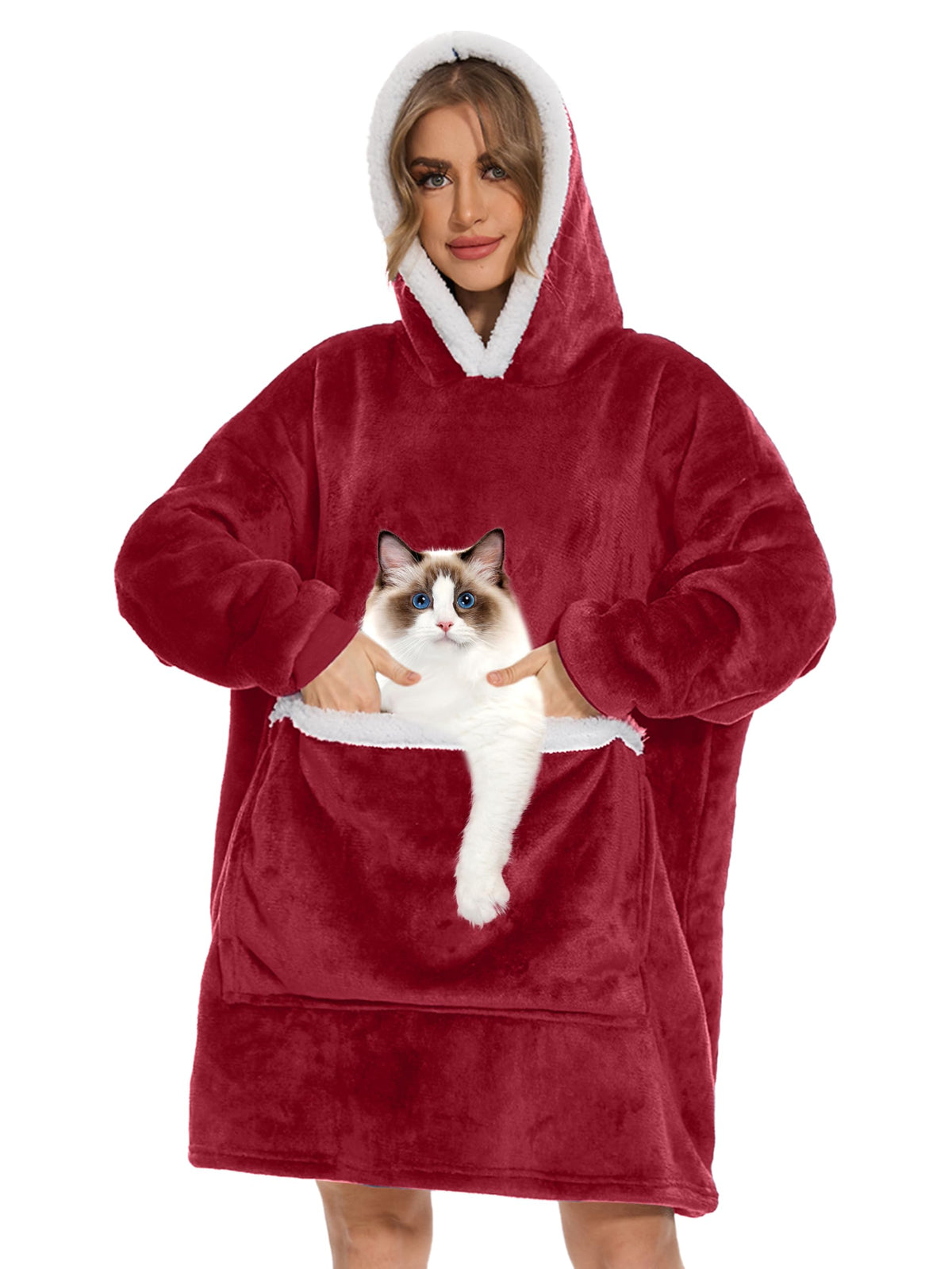 Bupekbee Wearable Blanket Hoodie With Giant Pocket, Soft Sherpa Fleece Warm Cozy Oversized Blanket Sweatshirt Gifts For Women
