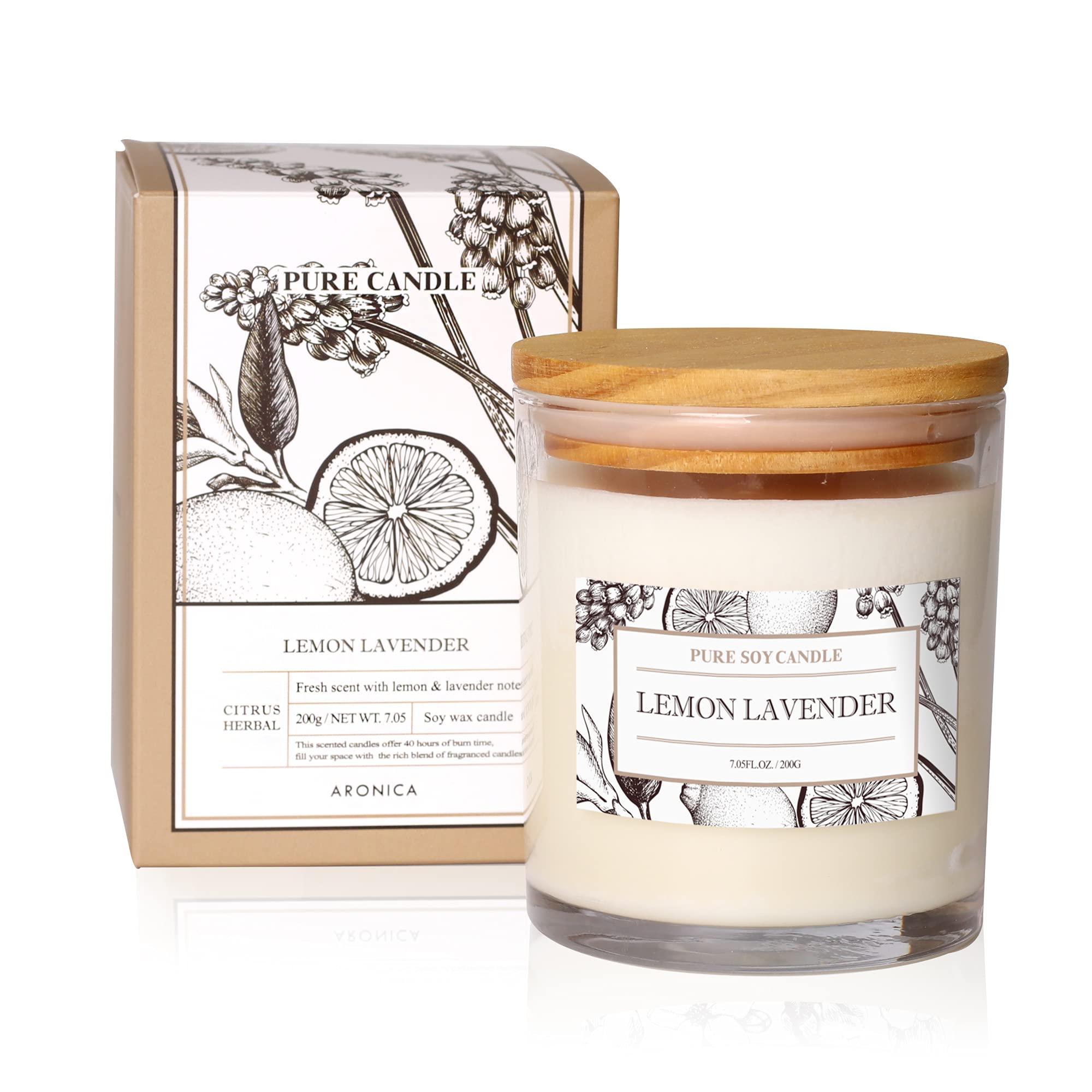 Aronica Non Toxic Soy Candles Organic for Home, Lavender Lemon Essential Oil Candle, All Natural Best Friend Gift, Luxury Home S