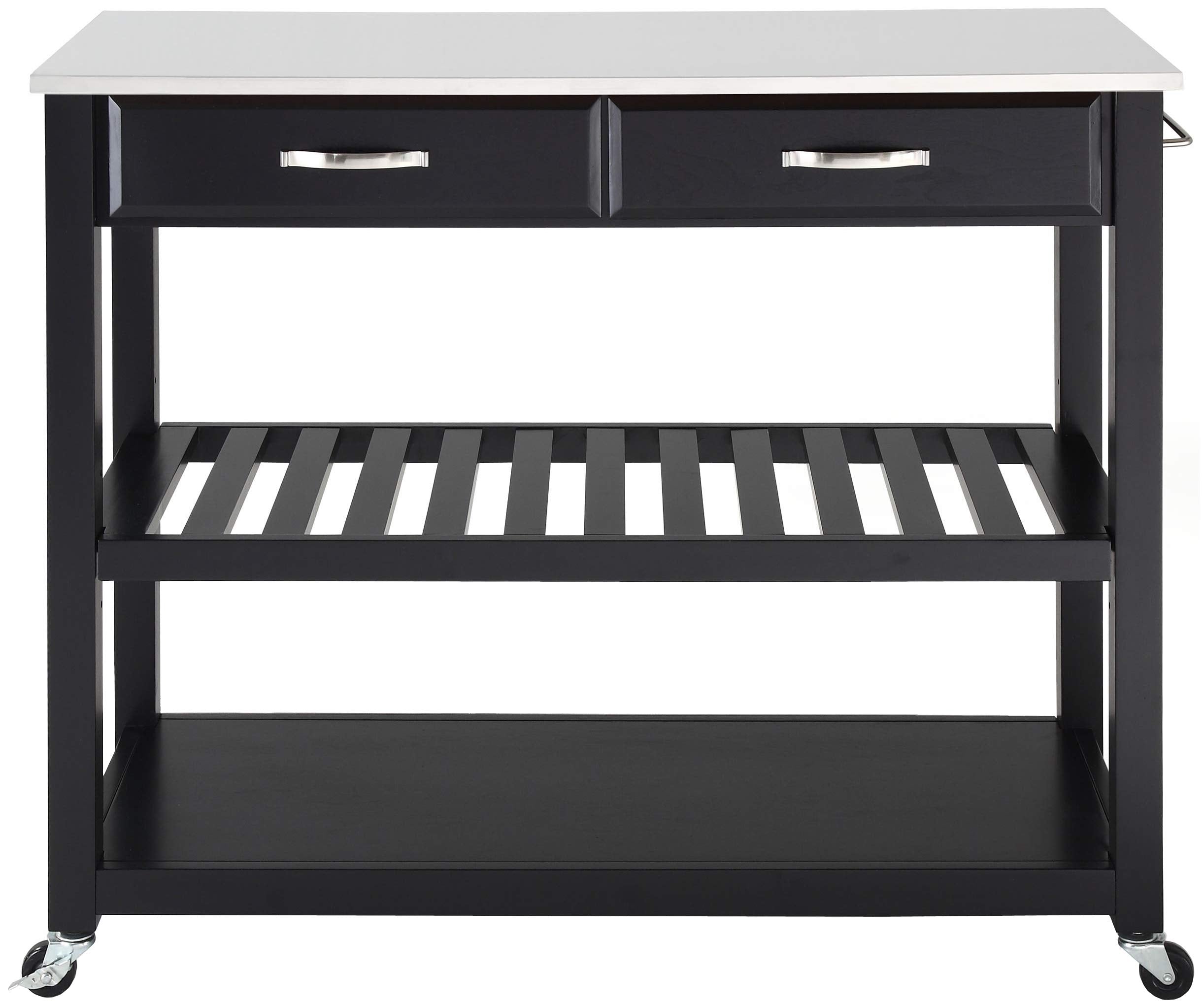 Crosley Furniture Stone Top Kitchen Prep Rolling Cart, Microwave Stand, Coffee Bar, With Shelves, Black