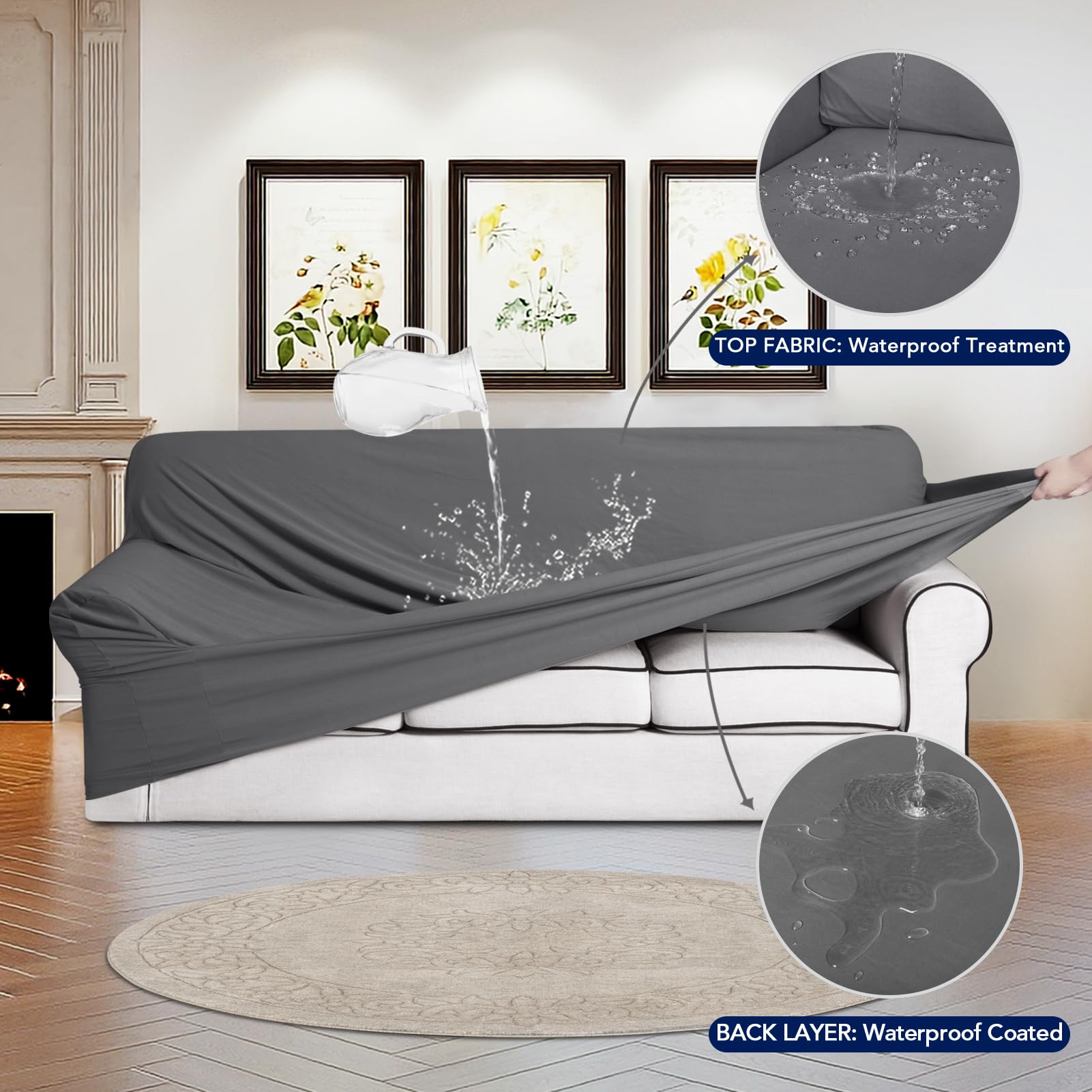 Purefit 100% Dual Waterproof Couch Cover Slipcovers For Couches And Sofas - Stretch Non Slip Fleece Sofa Covers Washable, Leakproof Furniture Protector For Kids, Pets, Dog (Sofa, Gray)