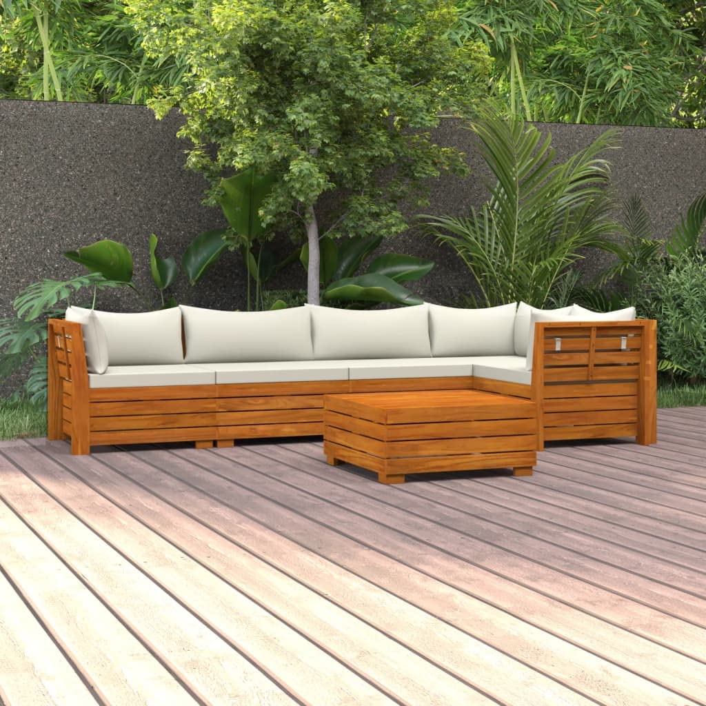 vidaXL Solid Acacia Wood Patio Lounge Set 6 Piece with Cushions Outdoor Garden Terrace Wooden Pallet Lounge Seating Seat Sitting Chair Furniture