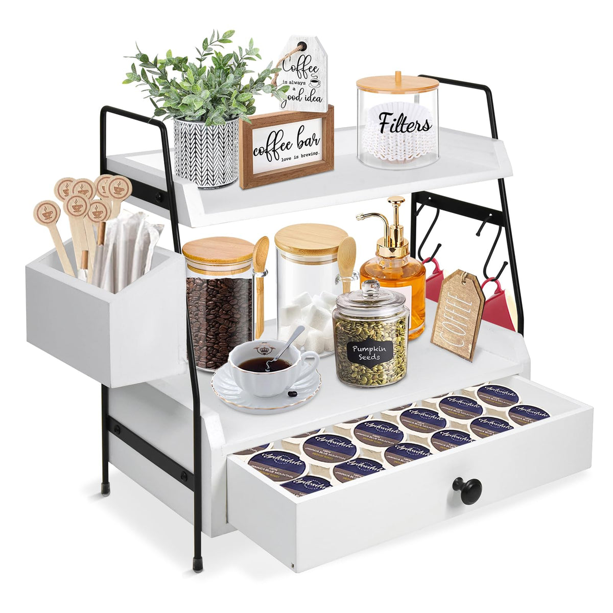 Yusepure Coffee Bar Accessories And Organizer Countertop, Coffee Station Organizer Kitchen Counter Shelf Organizer, Coffee Condi