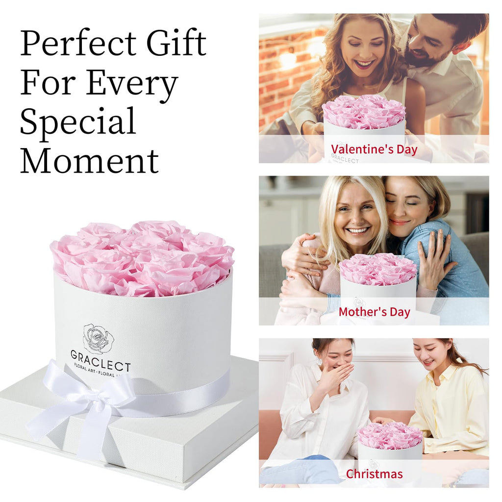 Graclect Preserved Roses in Box Forever Flowers Birthday Gifts for Her Mom - Pink Roses