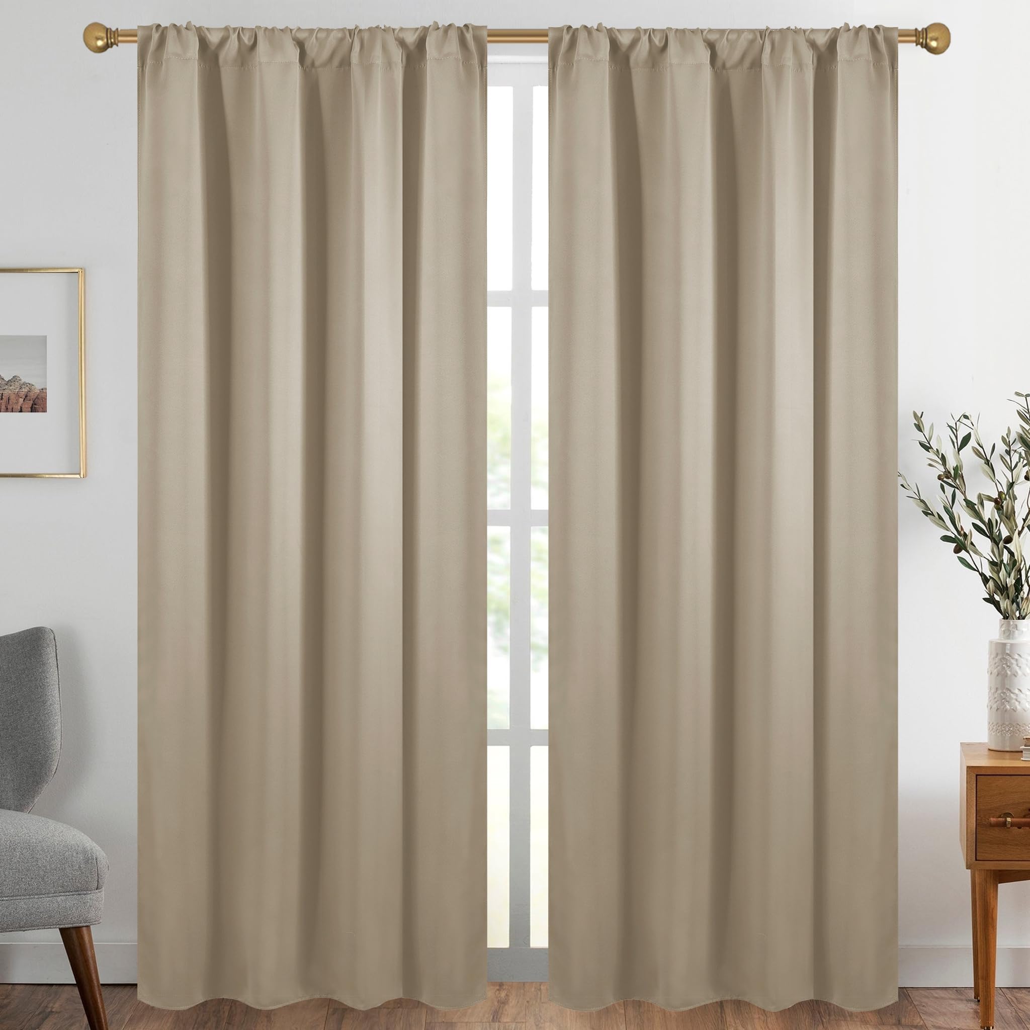 Diraysid Beige Blackout Curtains For Bedroom And Living Room Thermal Insulated Room Darkening Curtains Drapes, 52 X 84, 2 Panels