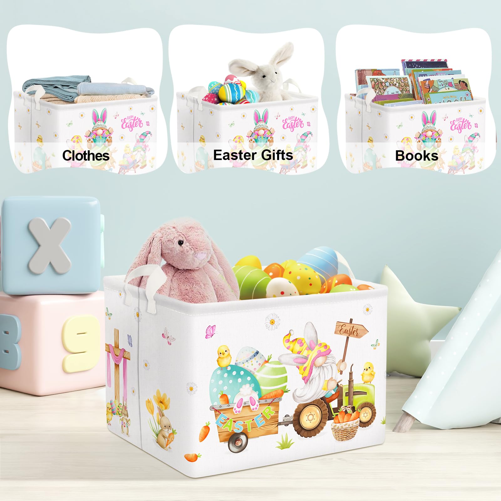 Clastyle Baby Gift Easter Basket Empty Easter Bunny Carrot Egg Cross Gnome Shelf Basket Tractors Butterfly Daisy Flower Kid Bin