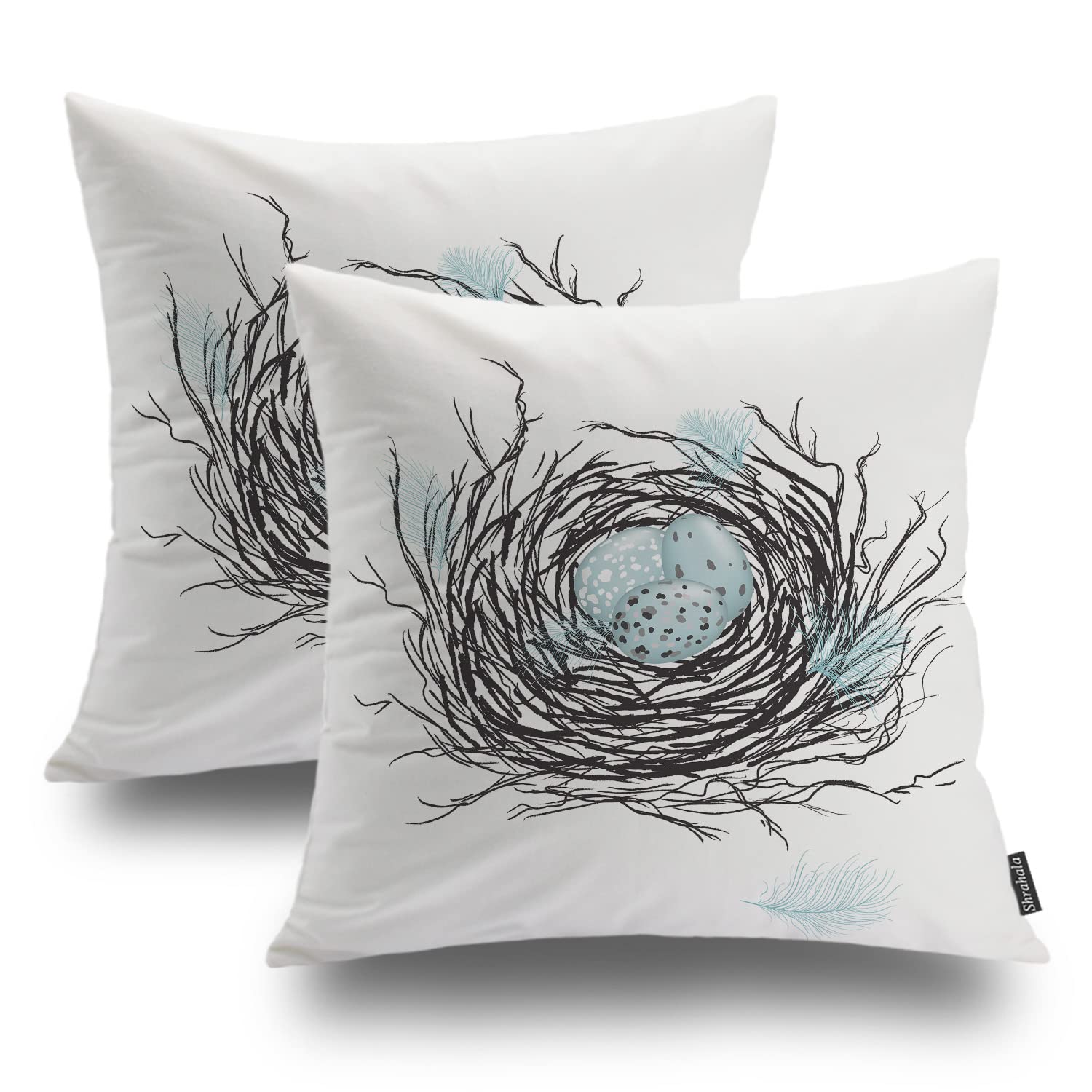 Shrahala Bird Pillow Covers, Decorative Pillowcases Birds Nest With Robins Eggs Cushion Case For Sofa Bedroom Car Throw Pillow C