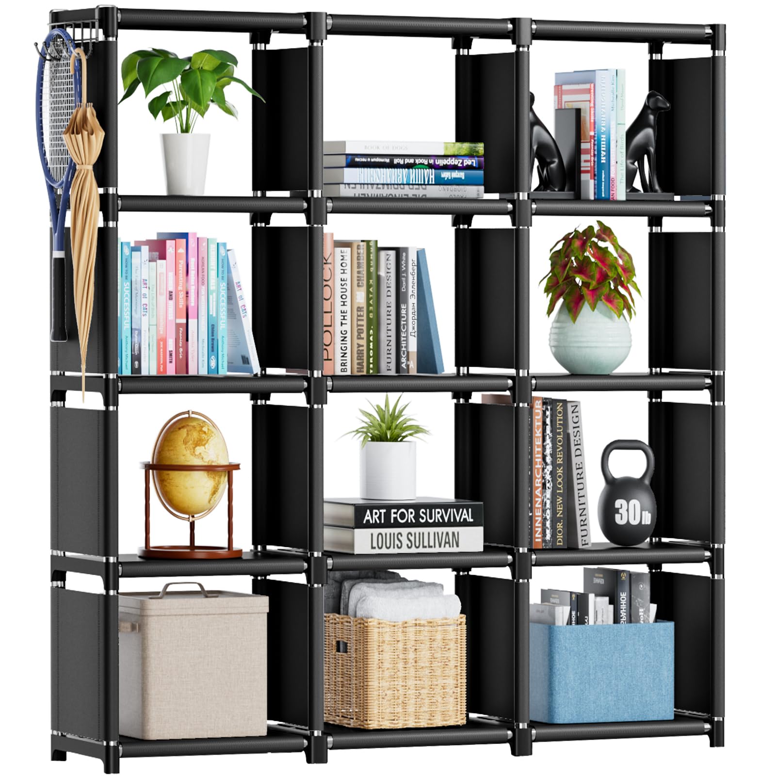 Mavivegue Book Shelf, 12 Cube Storage Organizer, Diy Bookcase, Metal Cube Bookshelf, Cubbies Closet Storage Organizer Shelves For Bedroom,Living Room,Home,Office
