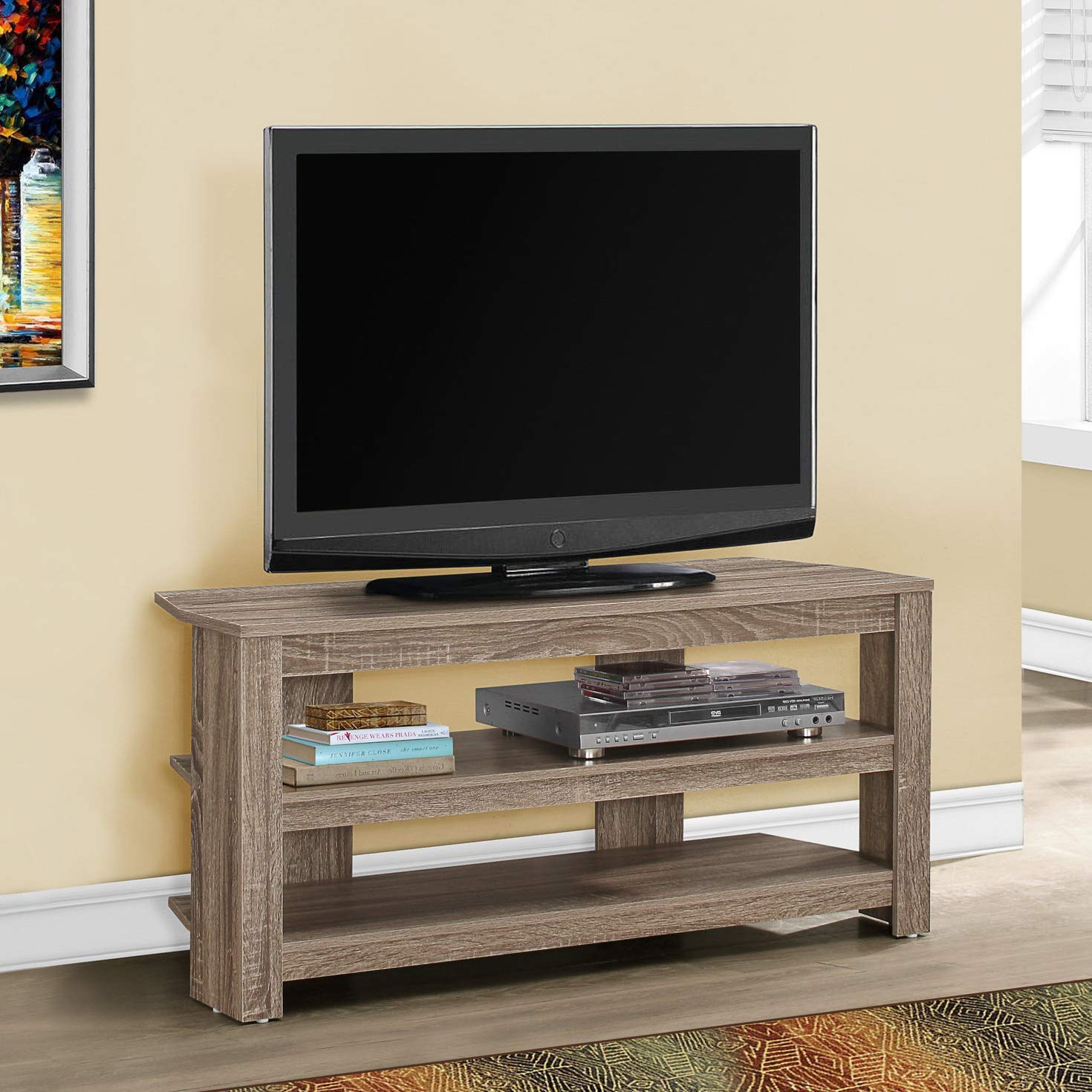 Monarch Specialties I 2569 Tv Stand, 42 Inch, Console, Media Entertainment Center, Storage Shelves, Living Room, Bedroom, Laminate, Brown, Contemporary, Modern