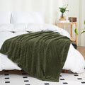 Puncuntex Flannel Fleece Throw Blanket Olive Green 60''  80'',Super Soft Plush Cozy Blanket With Square Grid Design Luxury For C