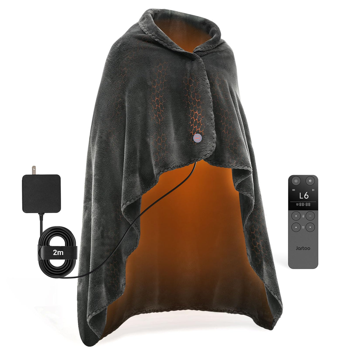 Jartoo Nano Heated Blanket Electric Throw, Portable Washable Heated Shawl Wraps - 24V Safe & Eco, 30S Far Infrared Heating, Cord