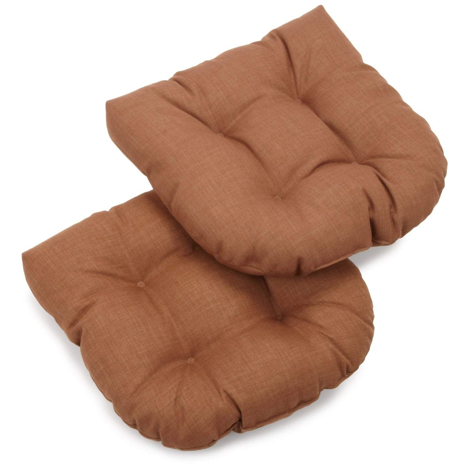 Blazing Needles Outdoor Spun Poly 19-Inch by 19-Inch by 5-Inch All Weather UV Resistant U-Shaped Cushions, Mocha, Set of 2
