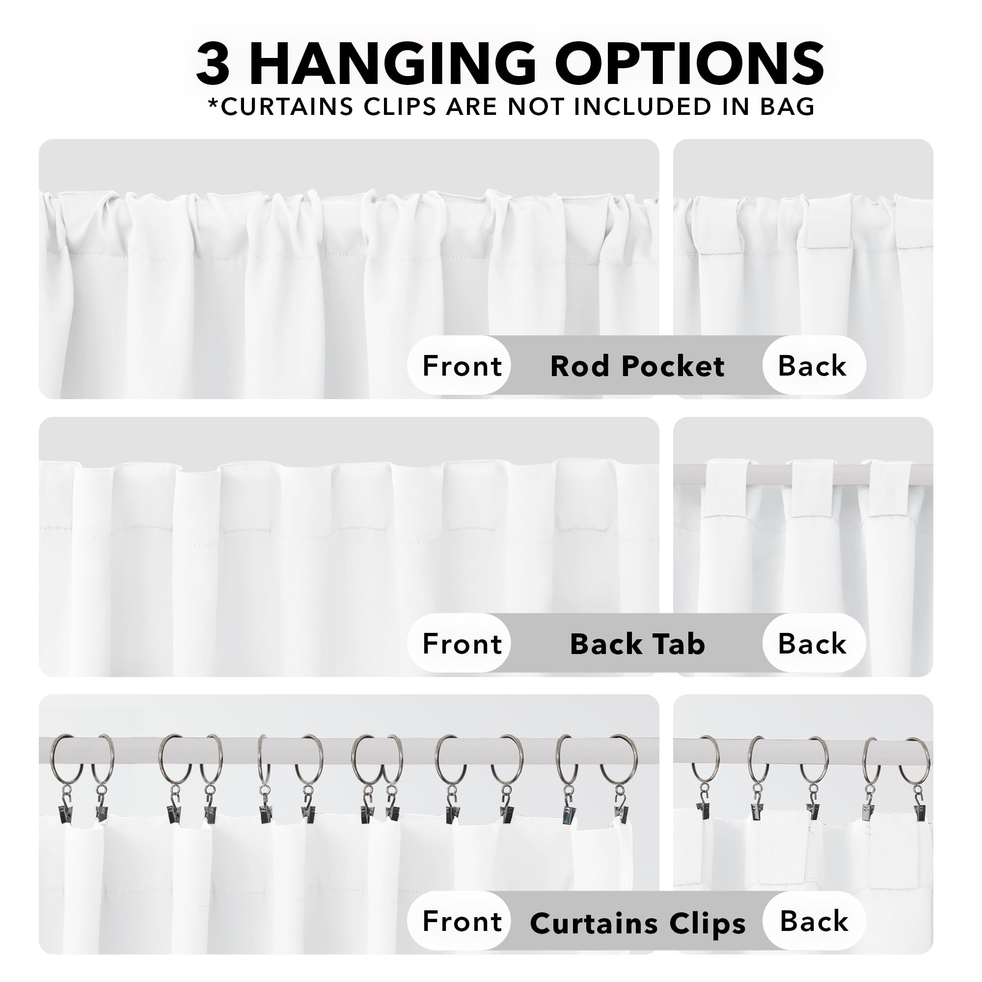 Deconovo Long Semi Blackout Curtains - Back Tab And Rod Pocket 50% Light Blocking Curtain Drapes For Hall Room, 42X108 Inch, White, 2 Panels