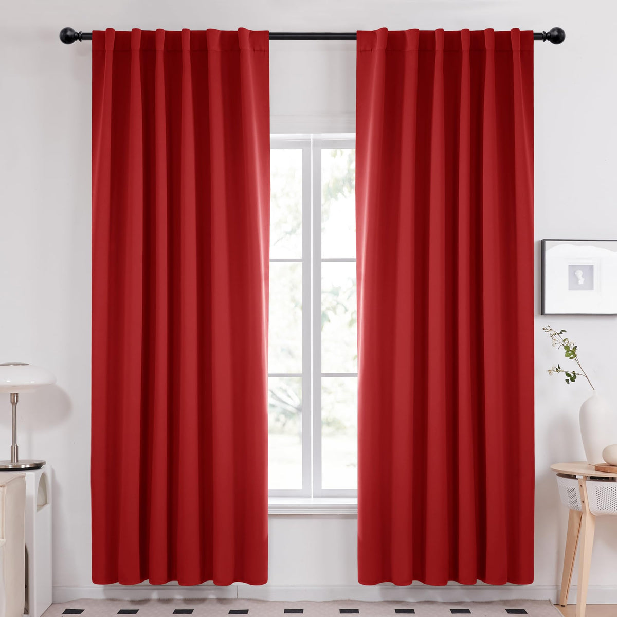Deconovo Red Curtains For Christmas, Red Blackout Curtains Back Tab And Rod Pocket Thermal Insulated Room Darkening Curtains For
