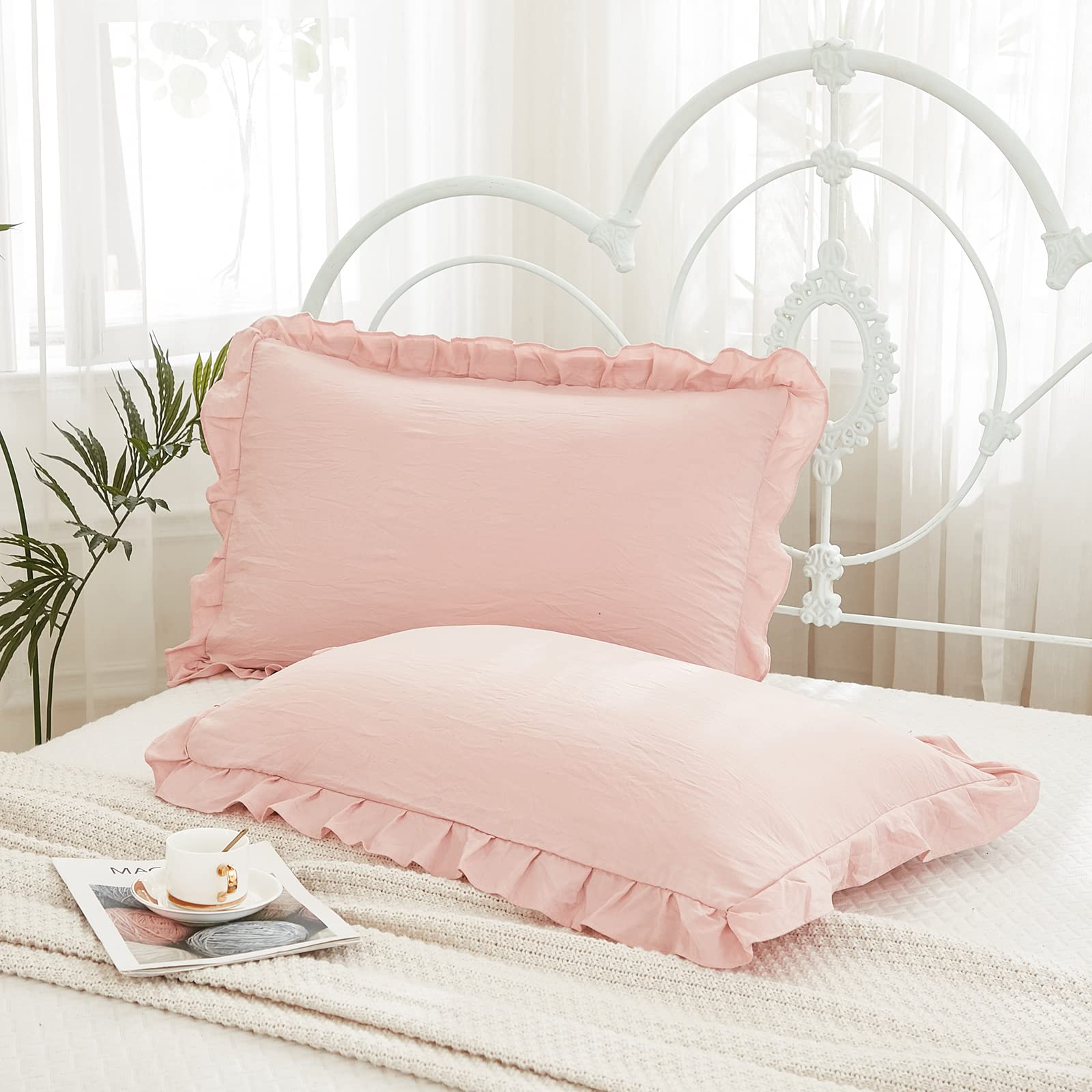 Pink Pillowcases King Pillowcases Ruffled Pillow Shams Set Of 2 Cute Pillowcases Solid Ruffled Fringe Design Baby Pink Shabby Ch