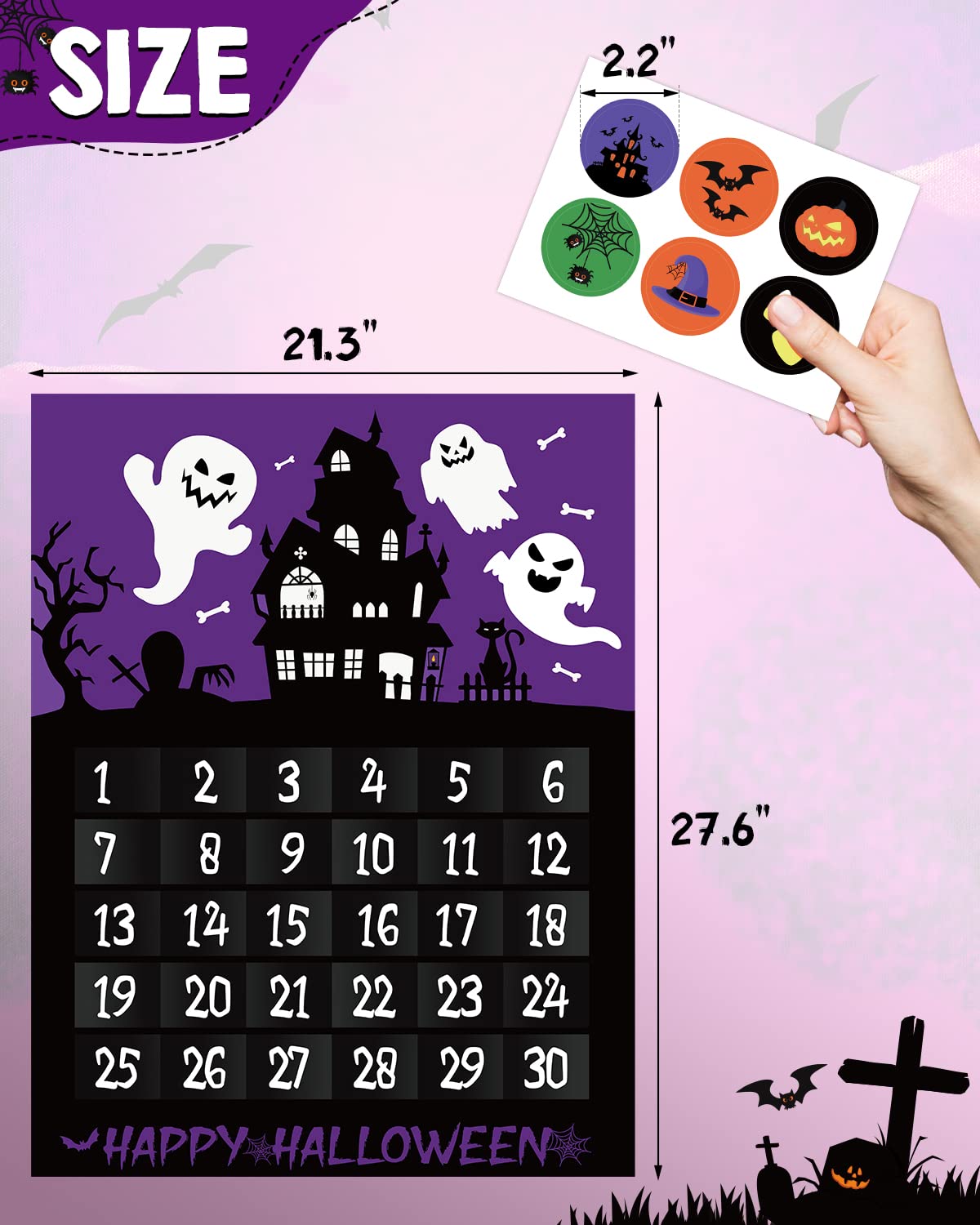 Halloween Advent Calendar Countdown To Halloween For 30 Days Ghost Black Cat Purple Paper Poster Removable Stickers Halloween Ha