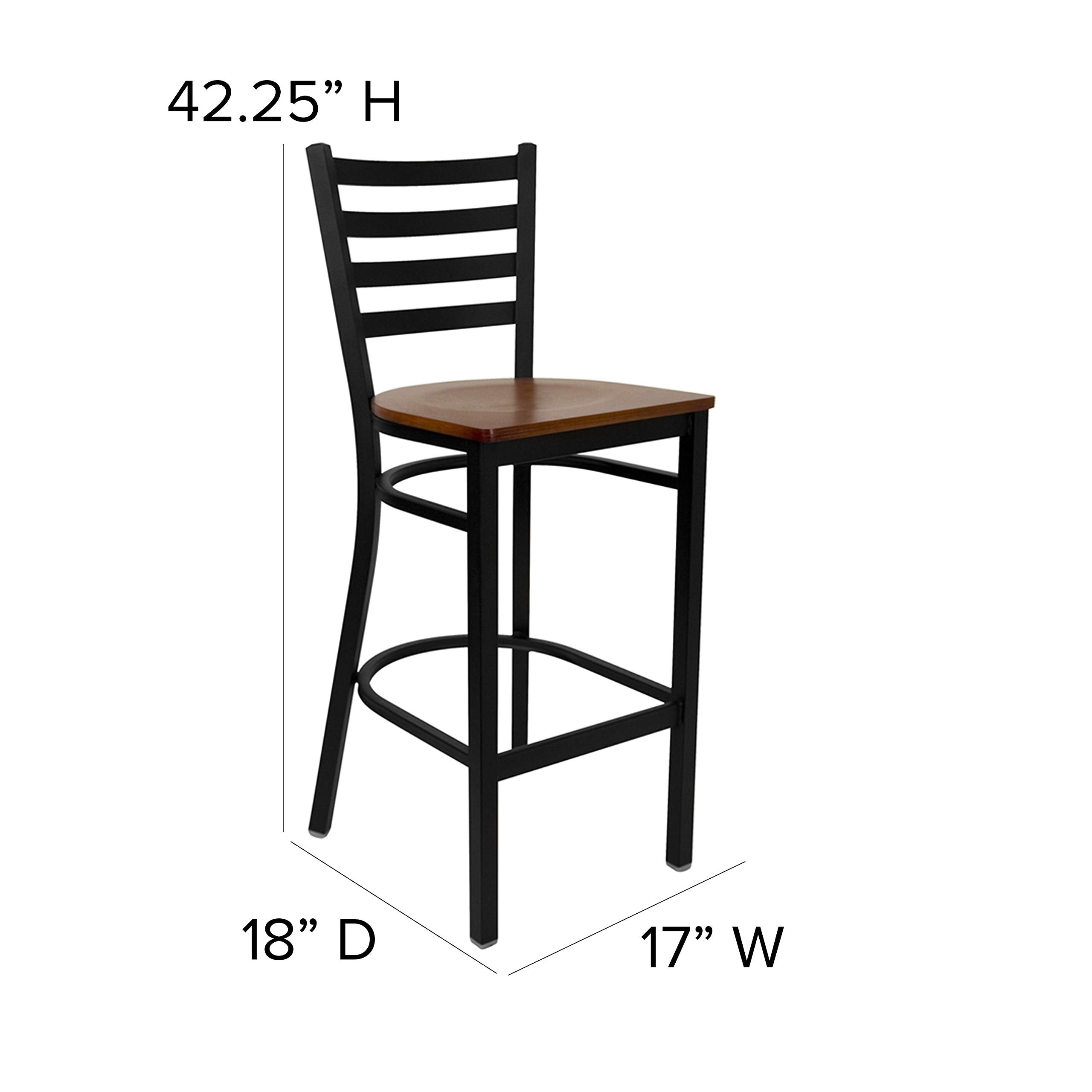 Flash Furniture HERCULES Series Black Ladder Back Metal Restaurant Barstool - Cherry Wood Seat