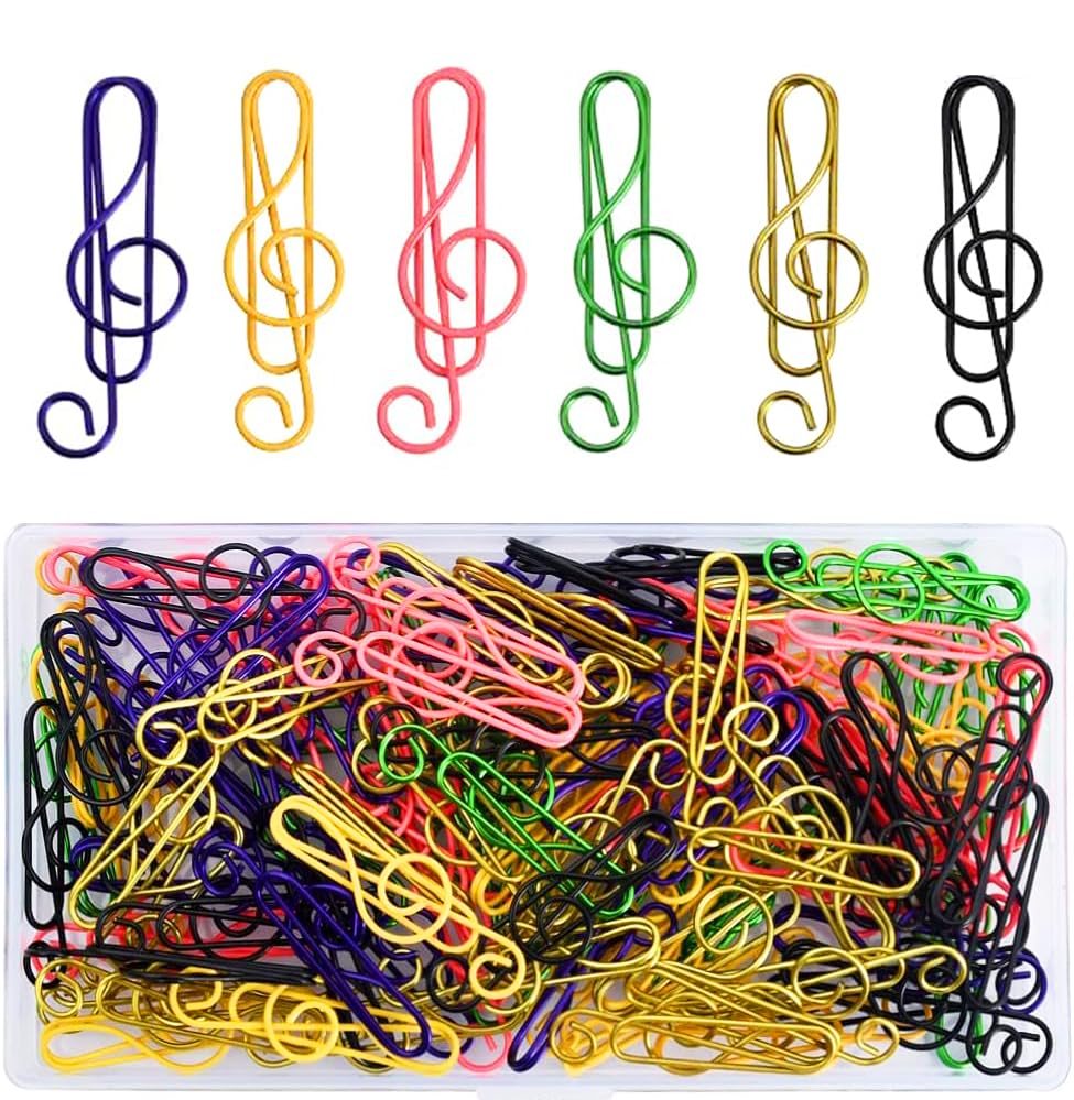 Vuzvuv 100Pcs Music Paper Clips 6 Colors, Cute Metal Musical Notes Shaped Bookmark Clips For Party Invitation Card, Cute Office