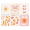 Pink and Orange Wall Art Preppy Room Decor Aesthetic Posters 70s Decor Trendy College Dorm Decorations for Teen Girls Bedroom | 