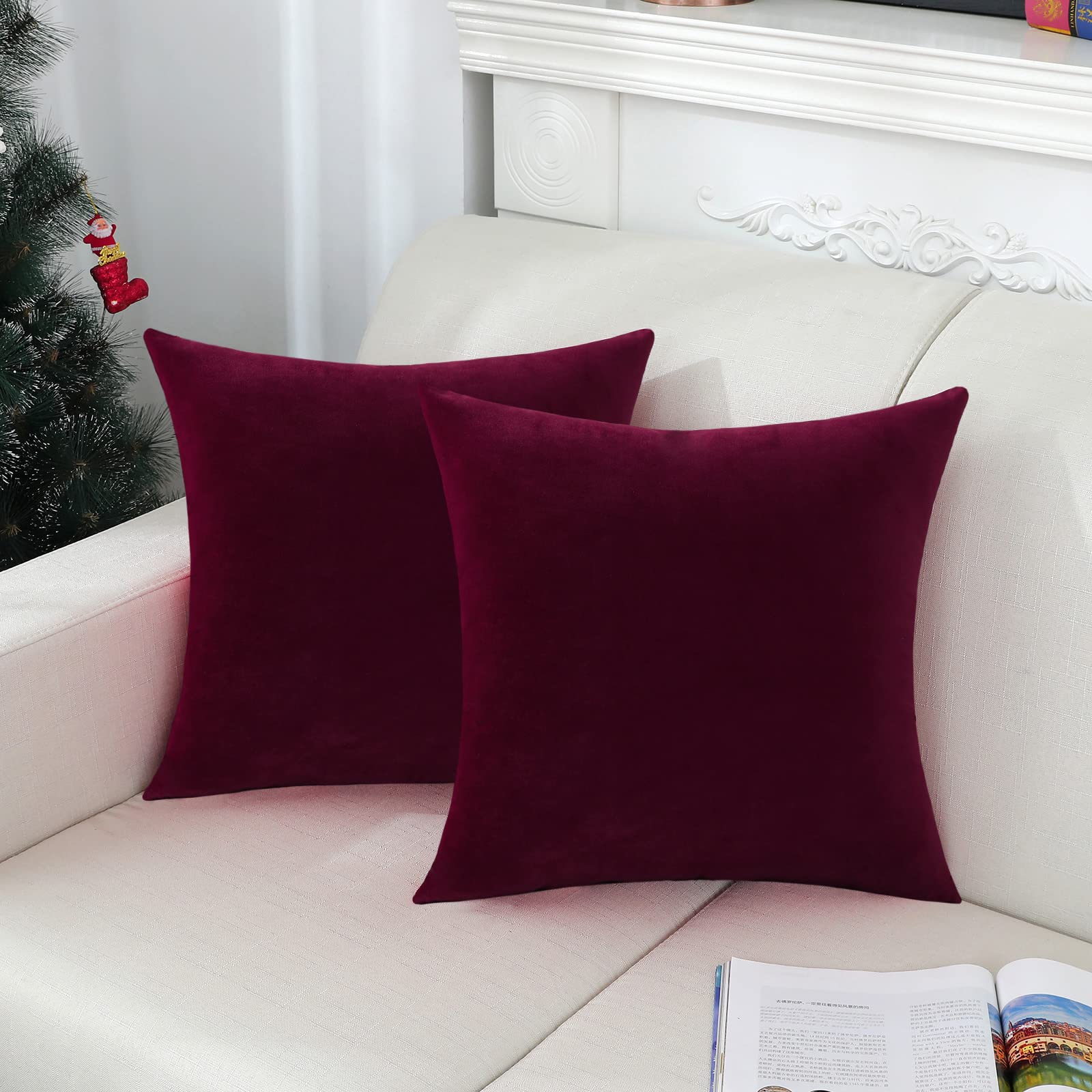 Jeneoo Set Of 2 Comfy Soft Thick Velvet Throw Pillow Covers For Sofa Couch Decorative Solid Square Cushion Cases For Bedroom Car
