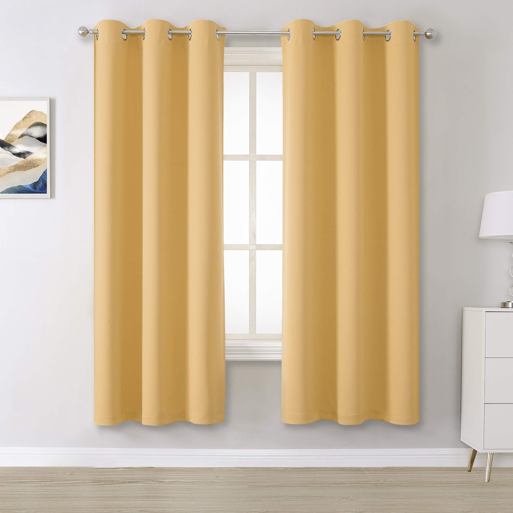 Dualife Yellow Curtains 72 Inches Long-Blackout Curtain Panels For Bedroom Room Darkening Solid Window Drapes For Living Room Th