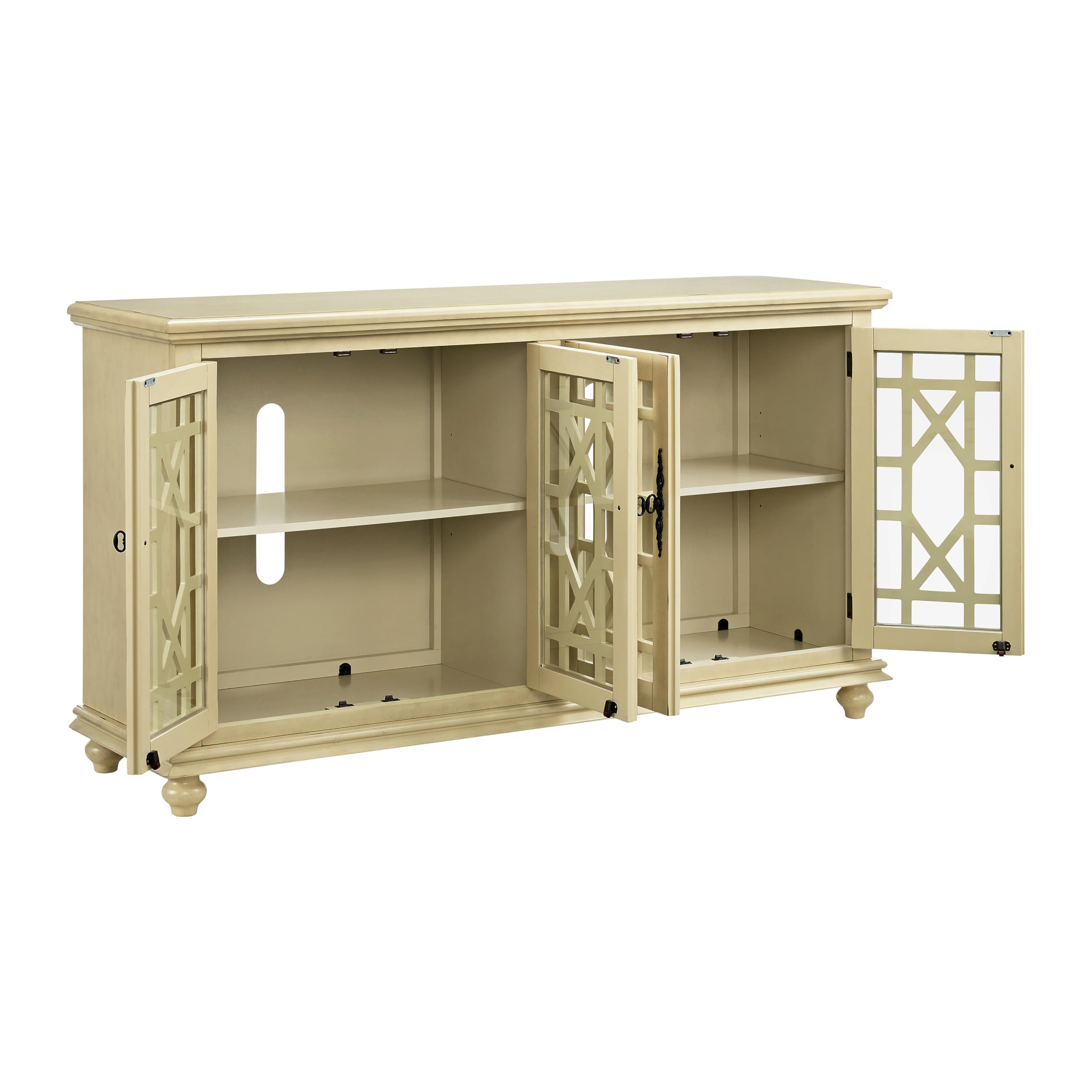 Martin Svensson Home Orsey 63&quot; Solid Wood Tv Stand - Antique Cream White Finish - Rustic Style And Parisian Design Inspired - With Two Spacious Cabinets With Adjustable Shelves For Storage.