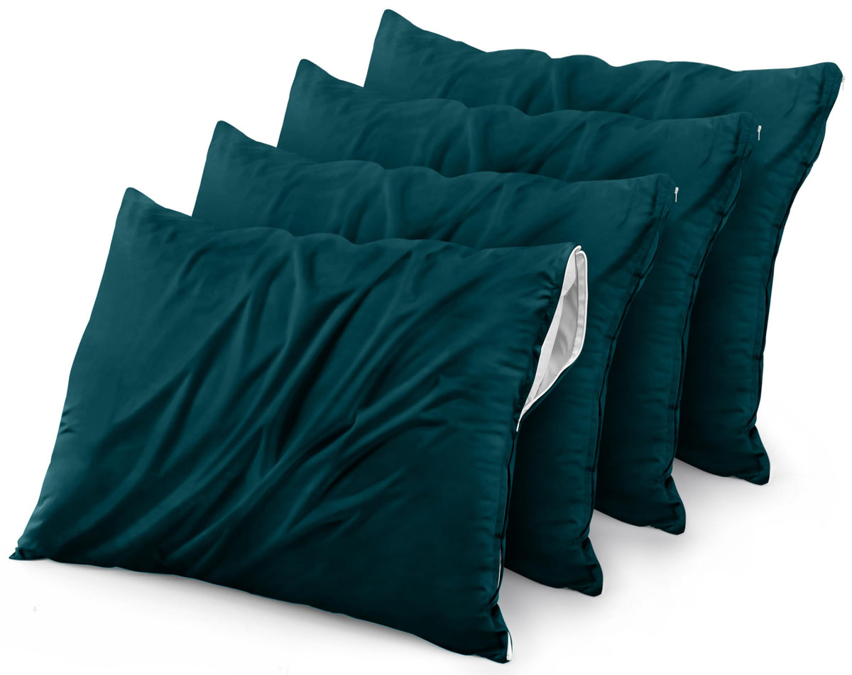 Utopia Bedding Waterproof Pillow Protectors Zippered (4 Pack, Teal) Queen Size, Bed Bug Proof Pillowcases, Pillow Encasement Cov