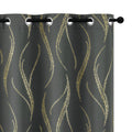 Yakamok Blackout Curtains For Livingroom 63 Inches Long, Room Darkening Curtains, Gold Wave Line Dots Print Grommet Curtains And