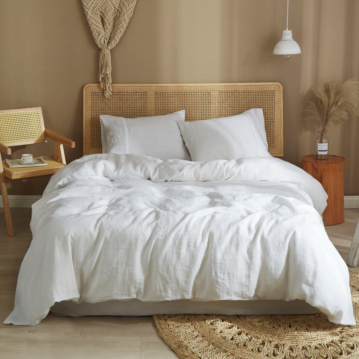 Ivellow White Linen Duvet Cover King 100% Pure Washed French Flax Linen White Duvet Cover King Soft Breathable Moisture Wicking