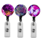 Retractable Badge Holders, Cute Nursing Badge Reel, Badge Clip Id Card Holders (3Pack Purple Design)