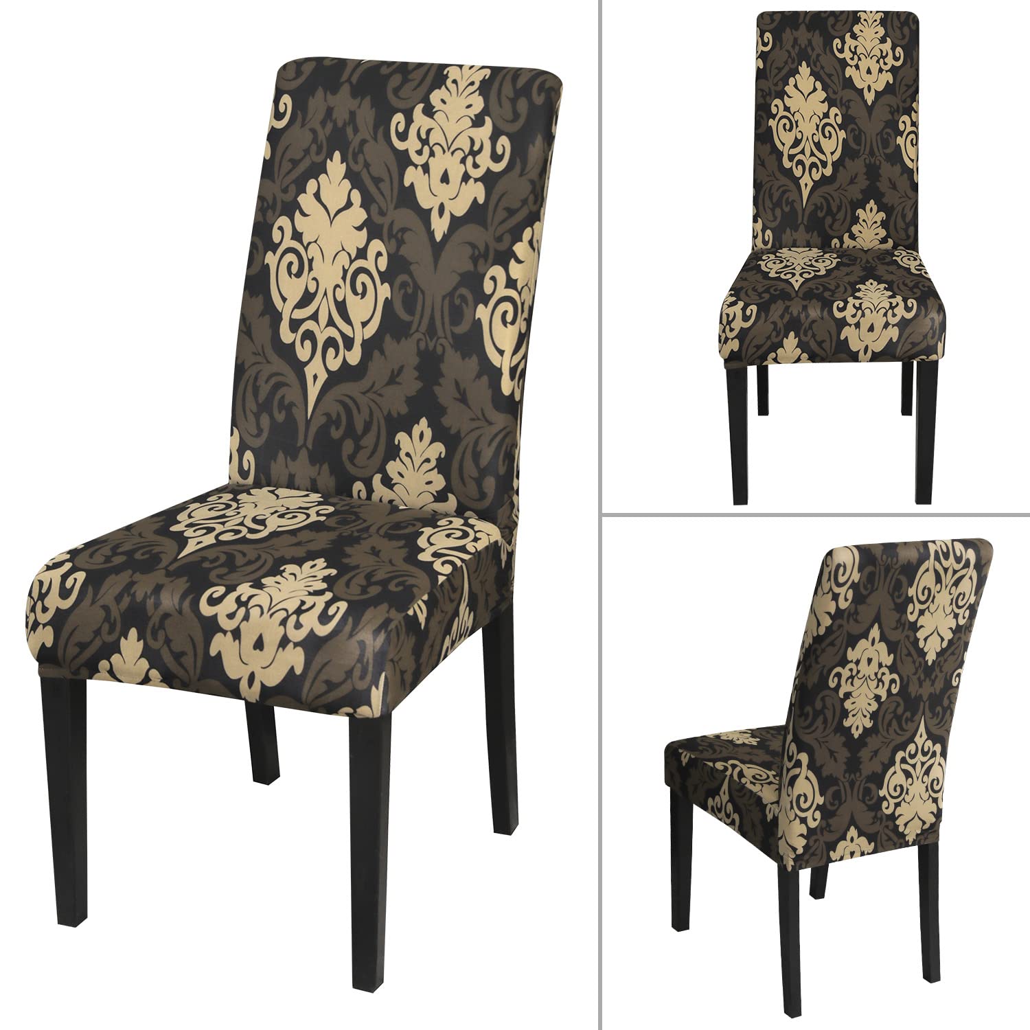 Jqinhome Dining Chair Slipcover, High Stretch Removable Washable Chair Seat Protector Cover Set Of 6,Chair Covers For Dining Room, Kitchen,Home Party,Wedding Ceremony(Luxe Black, 6Pc)