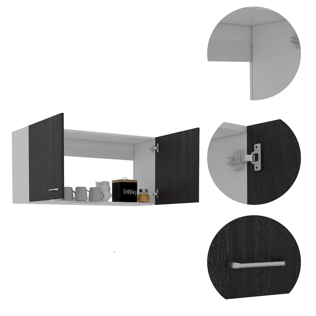 Salento Wall Double Door Cabinet With Two Shelves, 19&Quot; H, Carbon Espresso/White, Kitchen