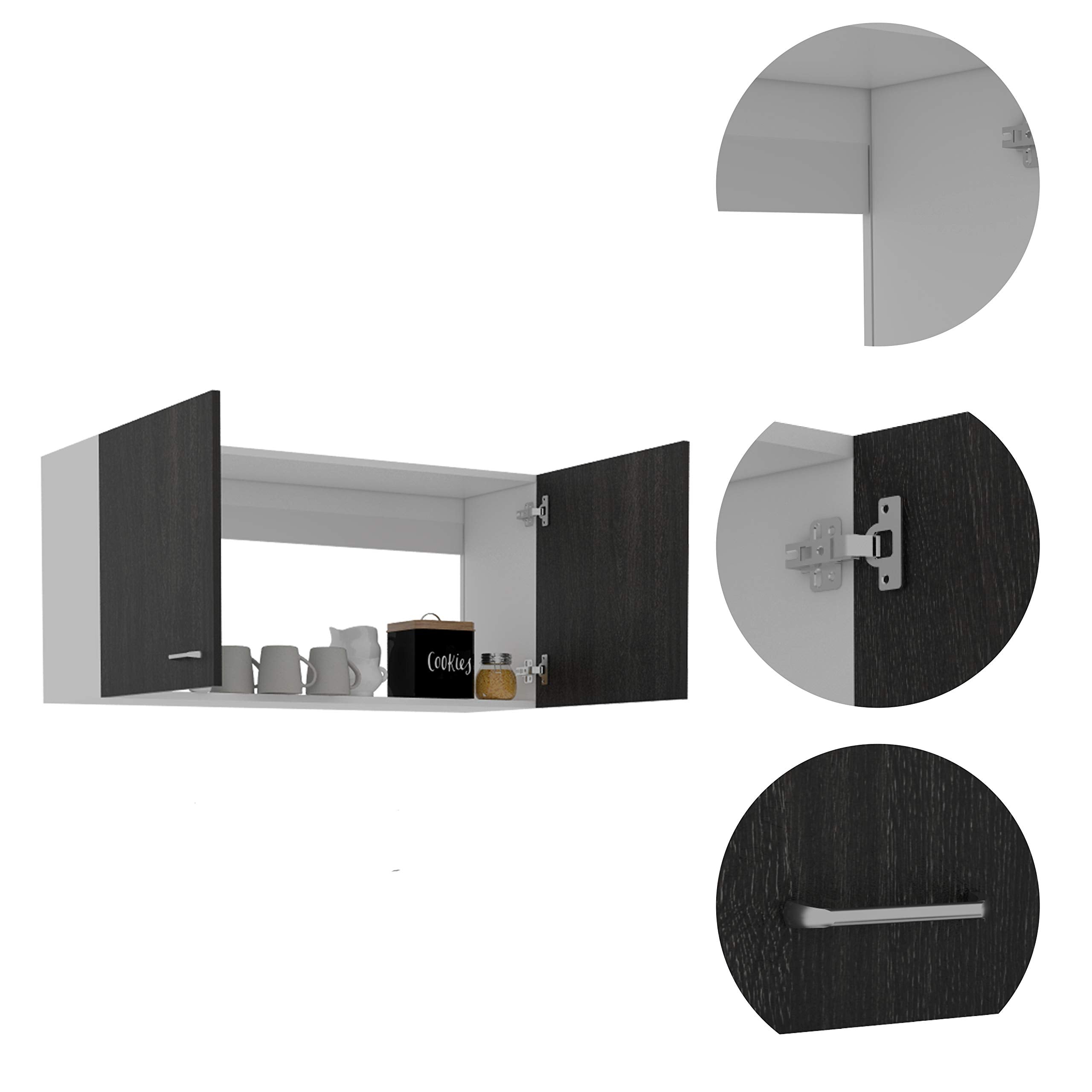 Salento Wall Double Door Cabinet With Two Shelves, 19&Quot; H, Carbon Espresso/White, Kitchen