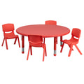 Flash Furniture Emmy 45'' Round Red Plastic Height Adjustable Activity Table Set With 4 Chairs