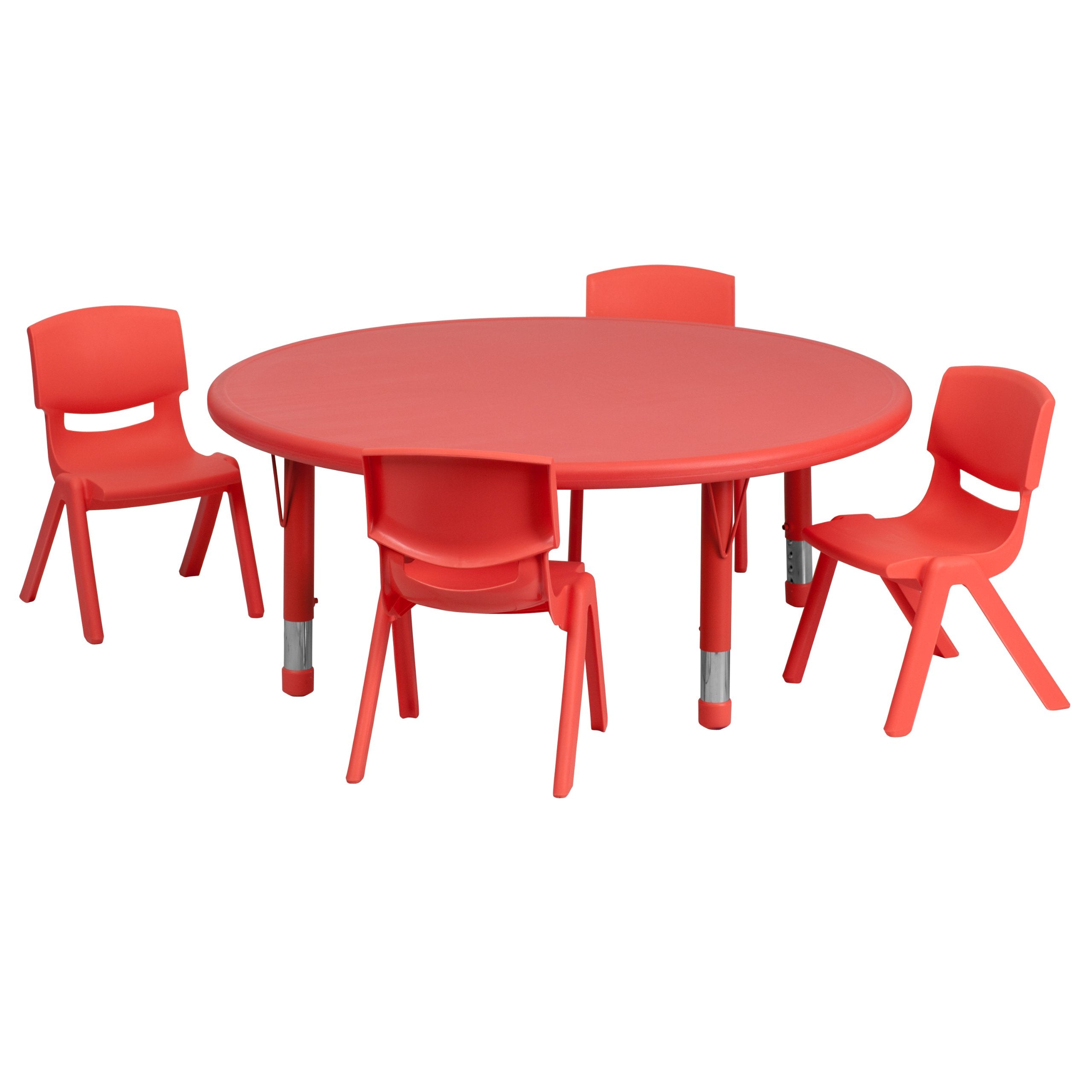 Flash Furniture Emmy 45'' Round Red Plastic Height Adjustable Activity Table Set With 4 Chairs