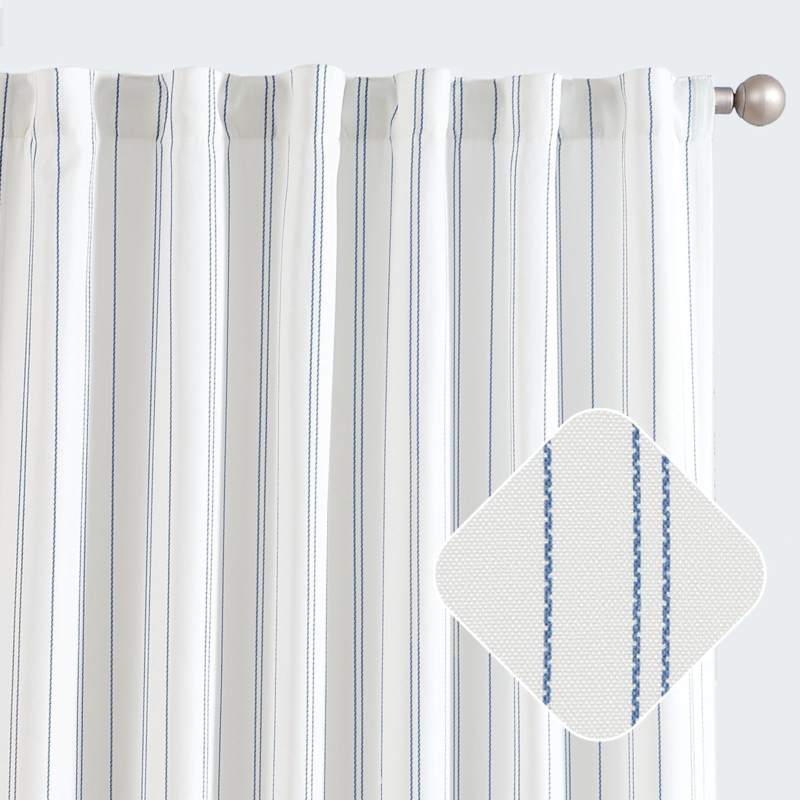 Jinchan Blue And White Striped Curtains 63 Inch Length For Living Room Bedroom Blue On White Curtains Pinstripe Curtains Privacy Light Filtering Rod Pocket Modern Window Curtains Set 2 Panels
