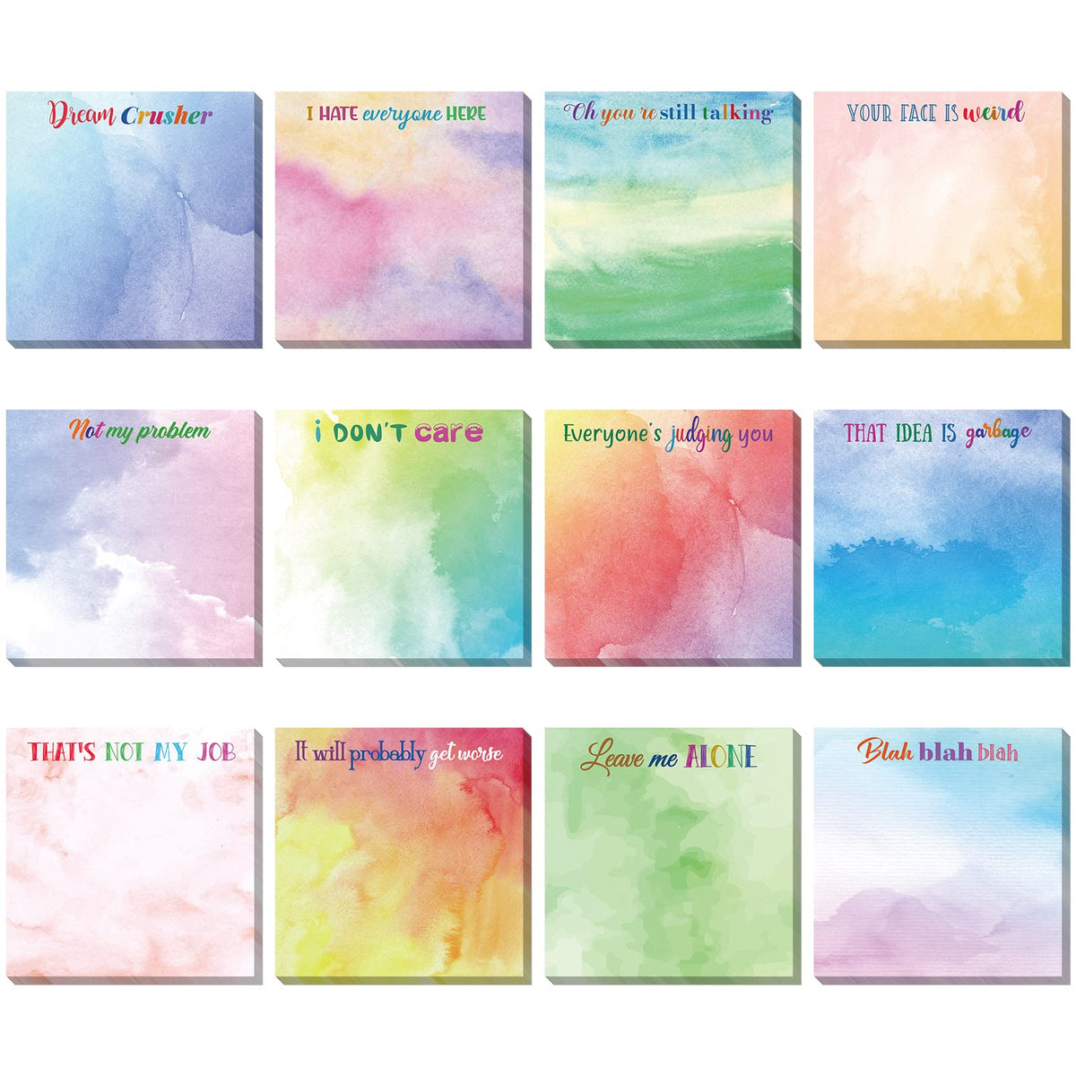 12 Pieces Snarky Office Sticky Notes Funny Note Pads Work Sucks Complaining Quotes Vibrant Negative Passive Office Notepads Adhe