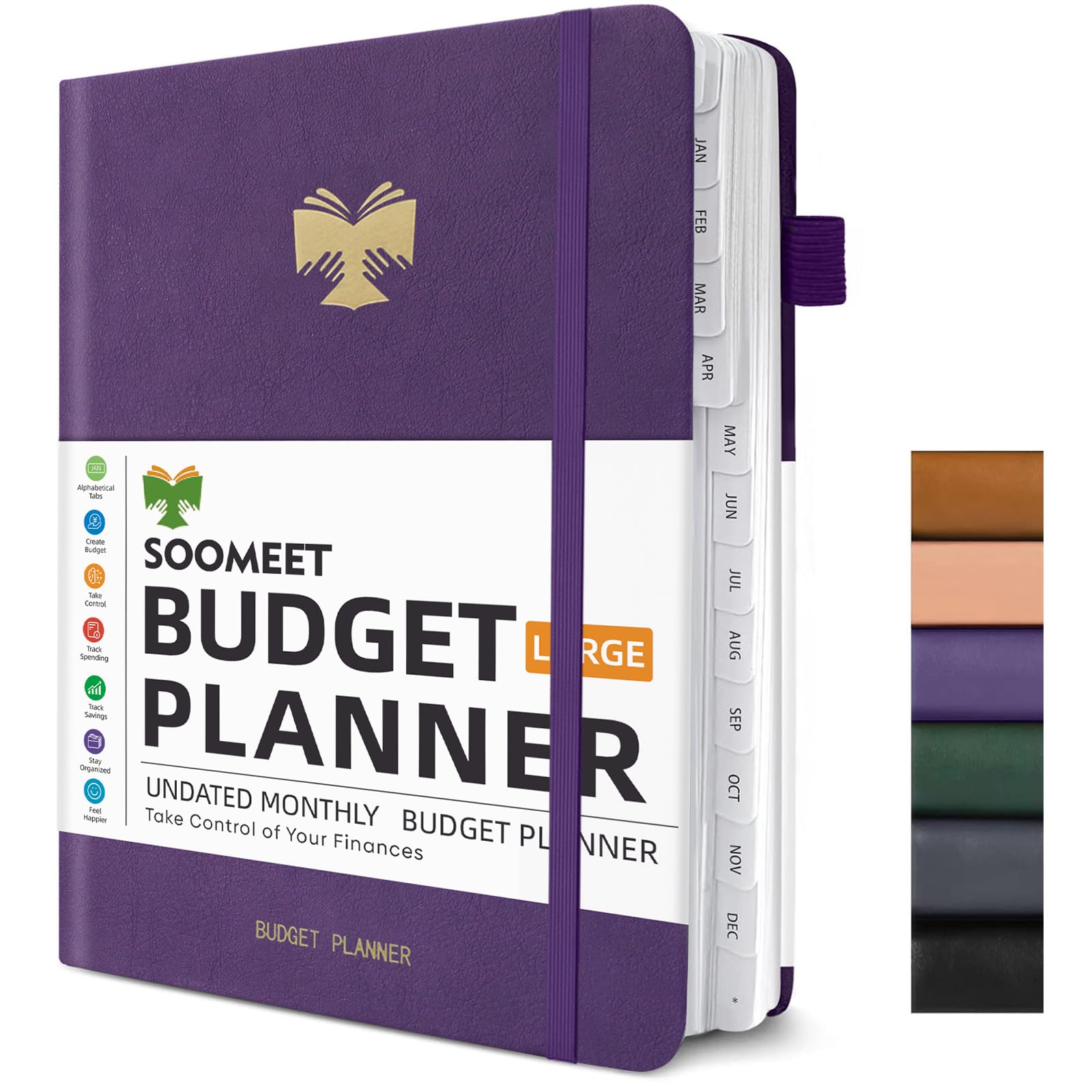Soomeet Budget Planner With Monthly Tabs,Large Size, Budgeting Journal And Budget Book To Control Your Money, Hardcover (Purple)