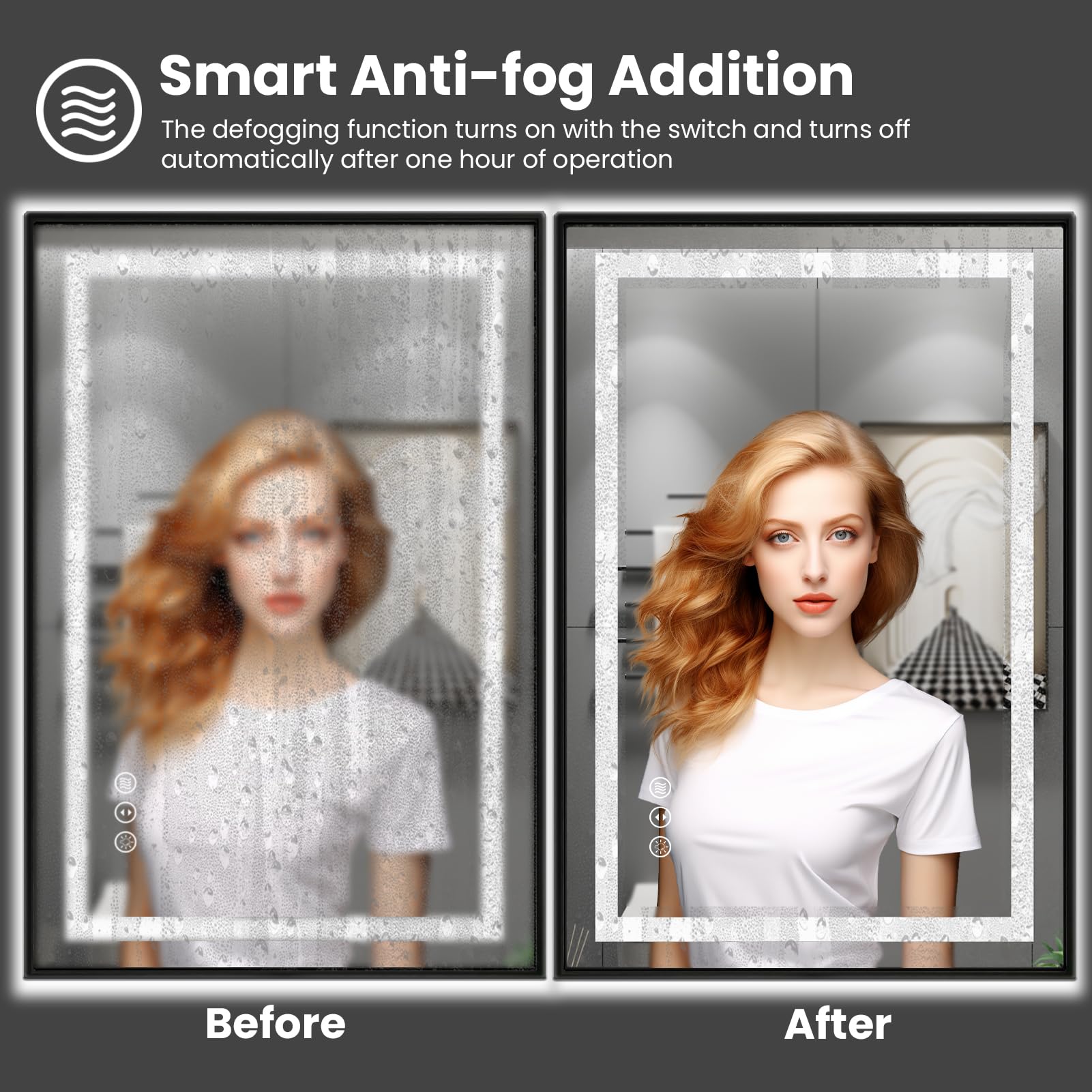 Amorho 60''X 36'' Led Bathroom Mirror Framed, Front Light And Backlit, Stepless Dimmable, Anti-Fog, Shatter-Proof, Memory, 3 Col