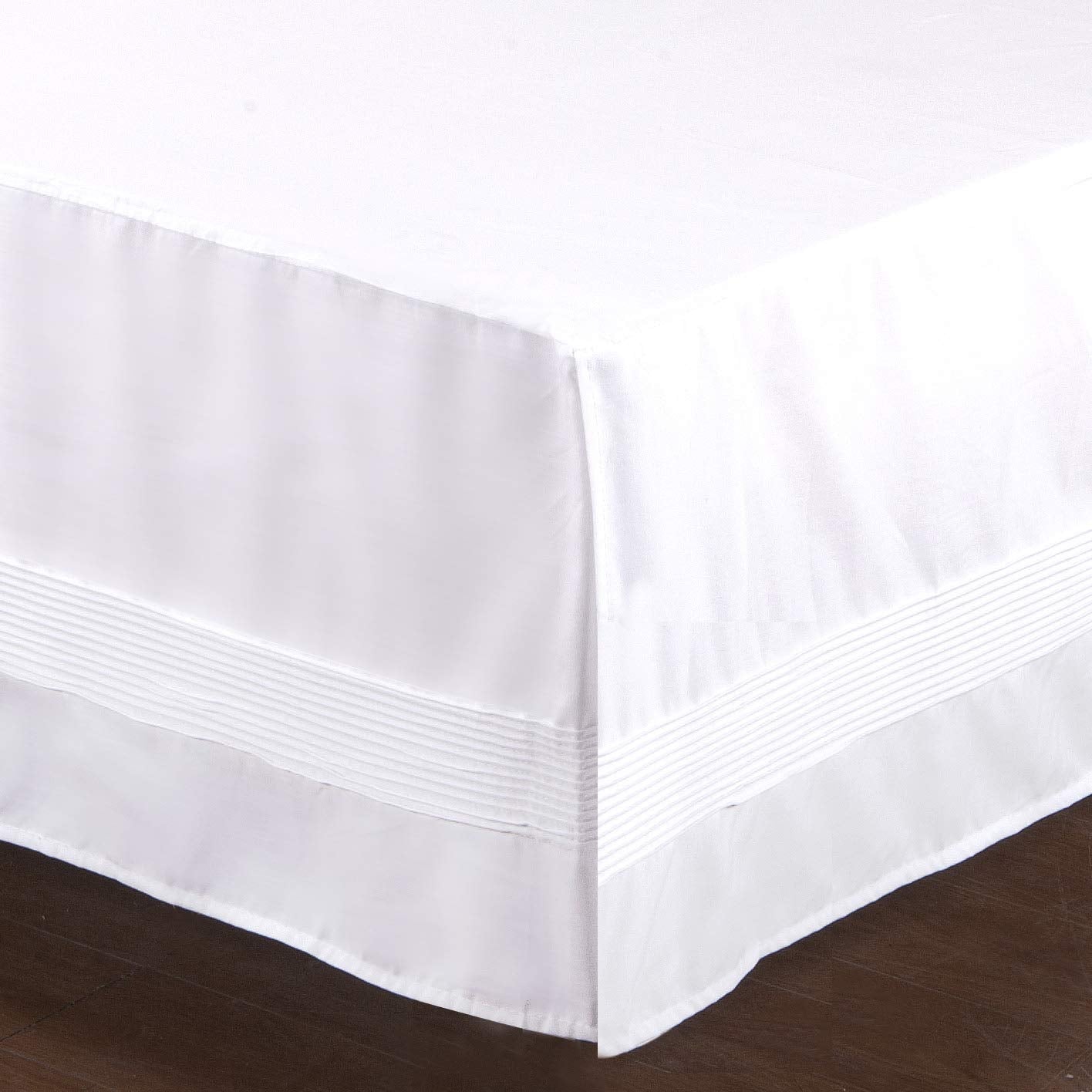 Valea Home Bed Skirt With Stitch On White Dust Ruffle With Split Corner, Durable Elegant Luxury Queen 14-Inch Drop